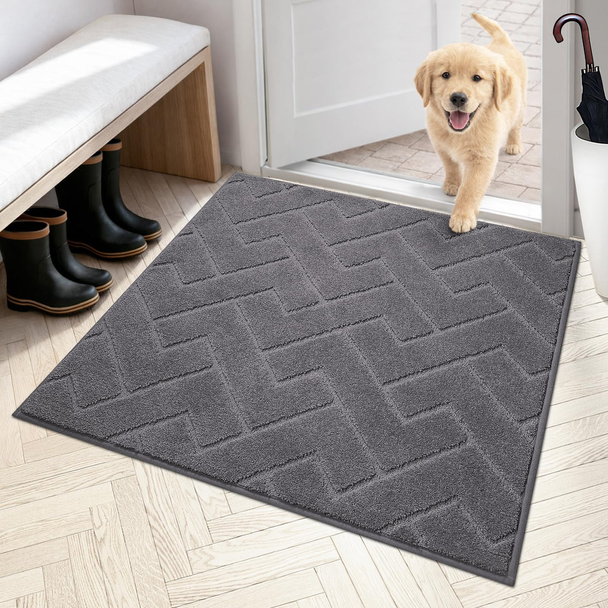 PURRUGS Dirt Trapping Door Mat Indoor Entrance, 20" x 31.5", Grey