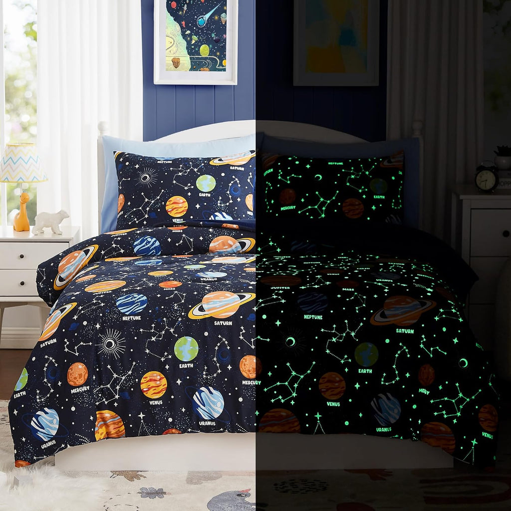 Boys Queen Size Bedding Set - 7 Pieces Space Kids Queen Comforter Set