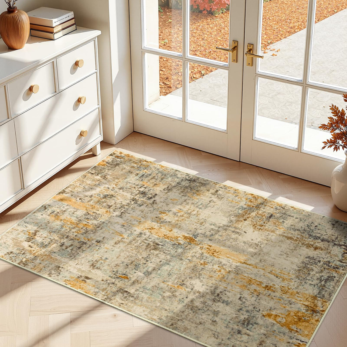 Living Room Rug 5x7 Gray Area Rug Machine Washable Boho Rug Non Slip Abstract Vintage Indoor Large Rugs for Bedroom, Classroom, College Dorm, Farmhouse, Dining Room, Kids Playroom
