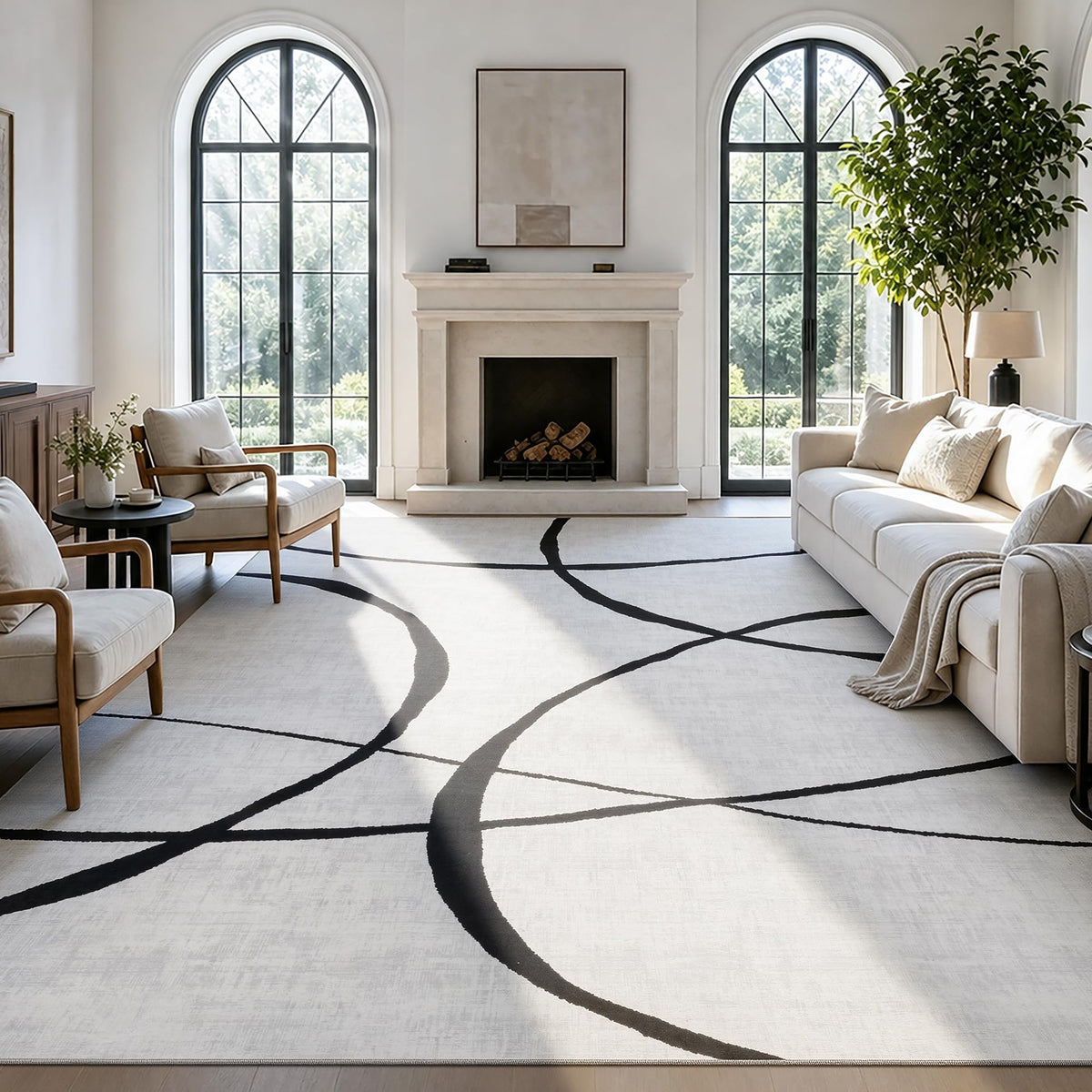 YIHOUSE 6x9 Washable Modern Abstract Black White Area Rug
