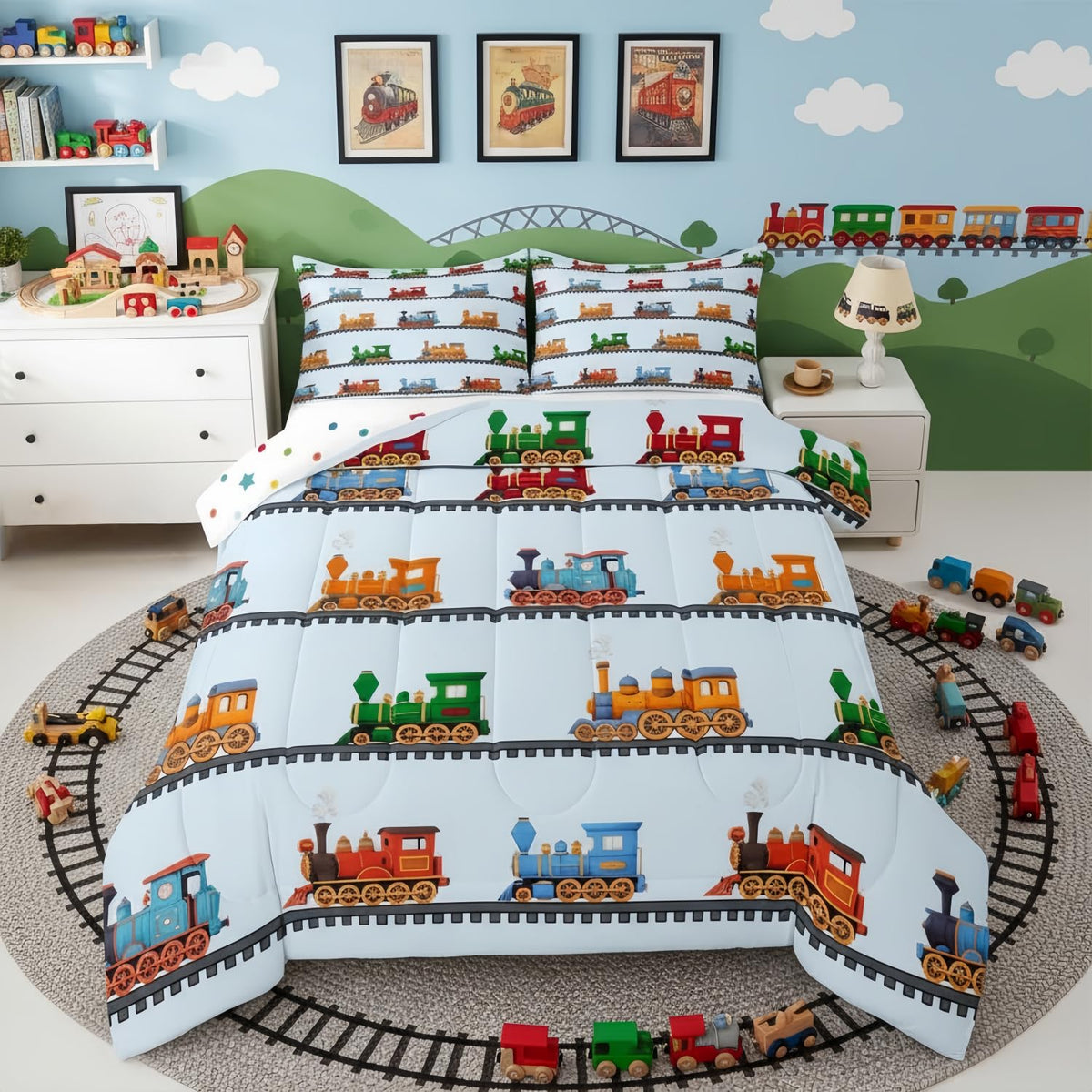 Erosebridal Cartoon Train Comforter Set Twin Kids Bedding for Boys Girls