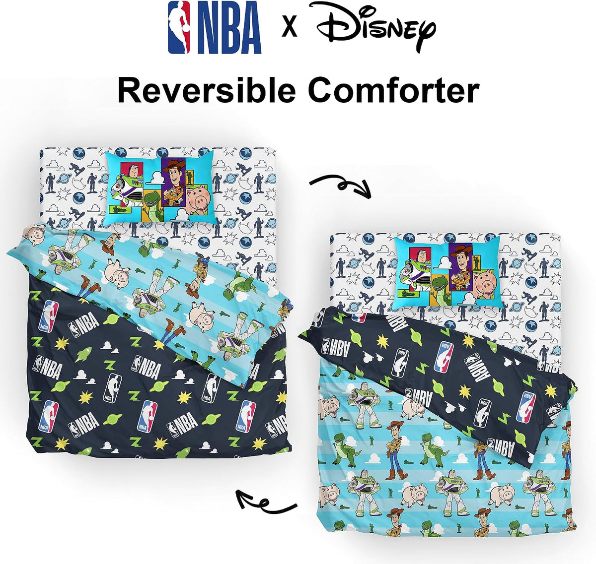 Northwest Disney Pixar Story Twin Comforter Set, Reversible Buzz Lightyear & Woody Design, Ultra Soft Fade Resistant Microfiber Kids Bedding Set, Officially Licensed