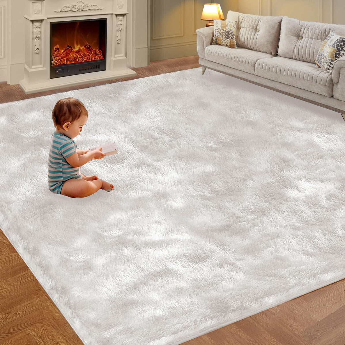 Shag Area Rugs for Living Room 5x7 Feet, Upgrade Anti-Skid Rectangular Cozy Rug, Indoor Floor Carpet for Kids Boys Girls Dorm Bedroom Playroom, Home Decor Aesthetic, Tie-Dyed Dark Gray