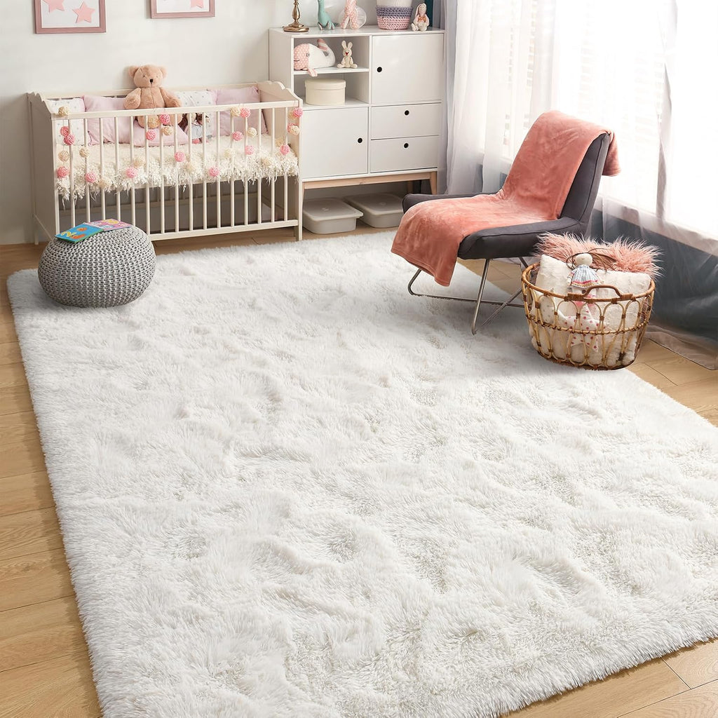 BENRON Cream White Fluffy Rugs for Living Room Bedroom 4x6, Washable
