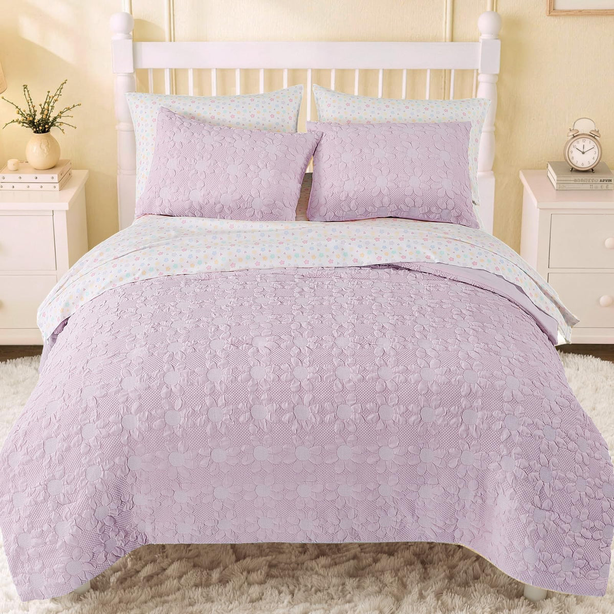 Twin XL Comforter Set for Girls - 5 Pieces Pink Floral Bed in a Bag