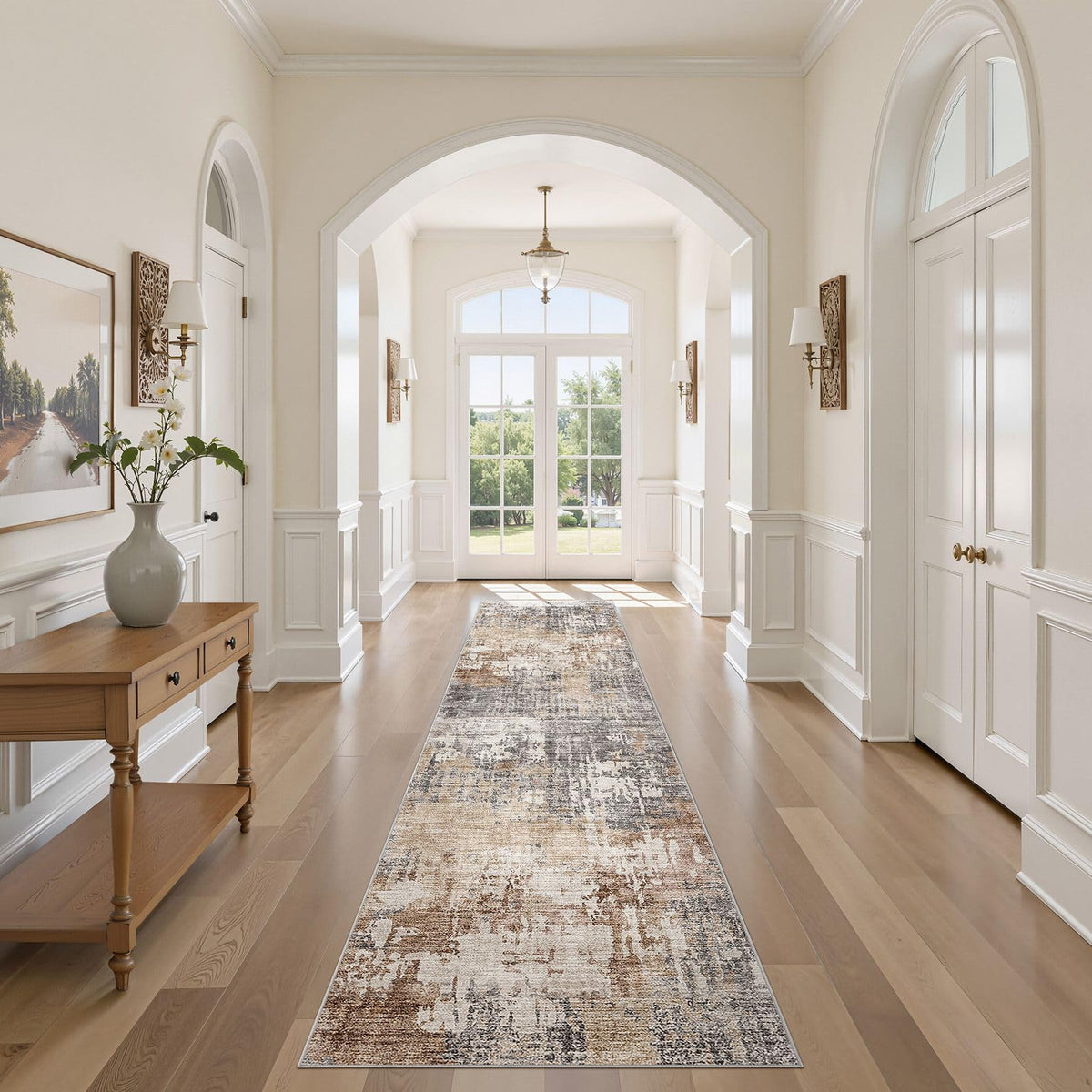 DMOYEST Area Rug Living Room Rugs 5x7 Washable Abstract Beige Blue Carpet