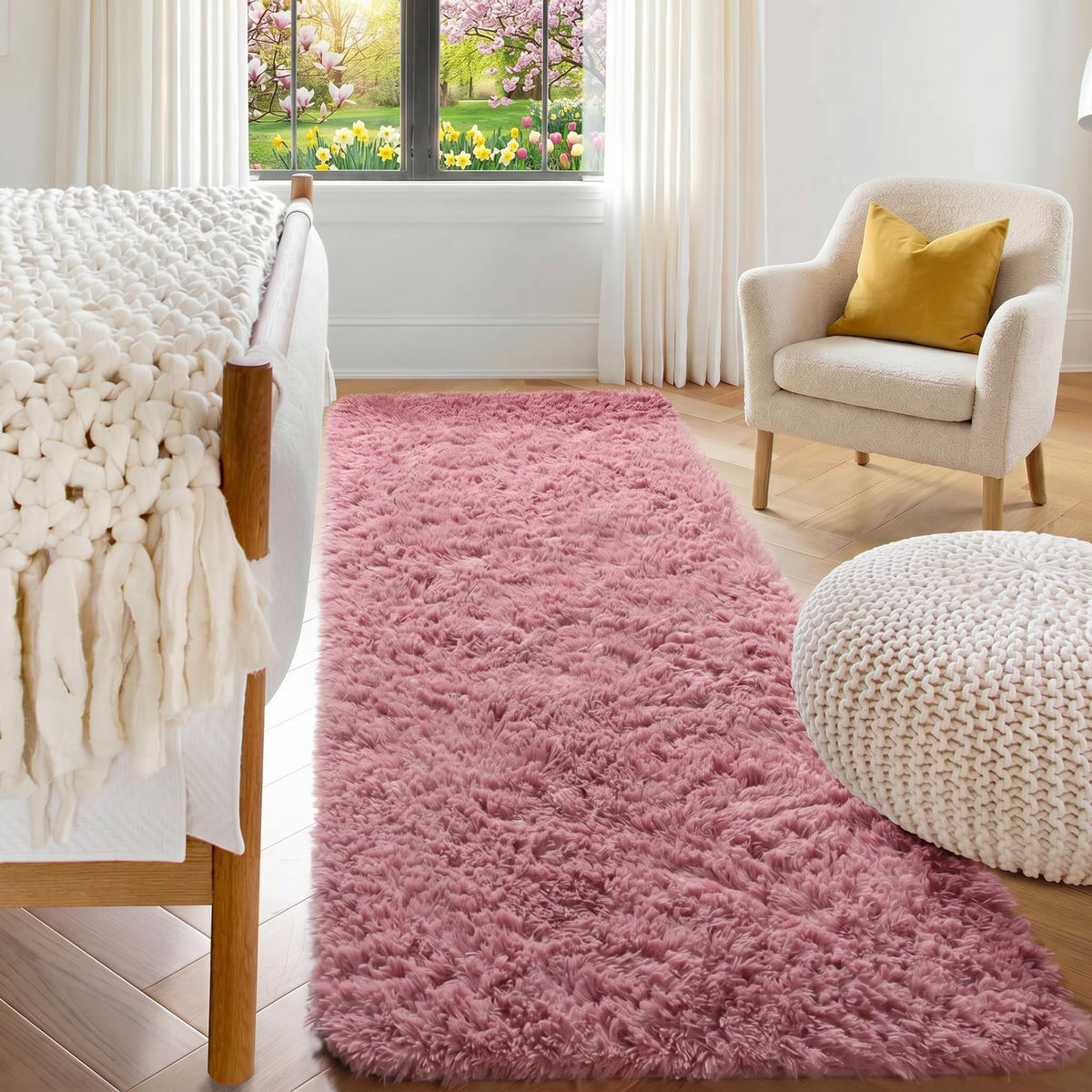 Area Rugs for Bedroom Living Room, 4x6 Fluffy Grey and Black Geometric Rug