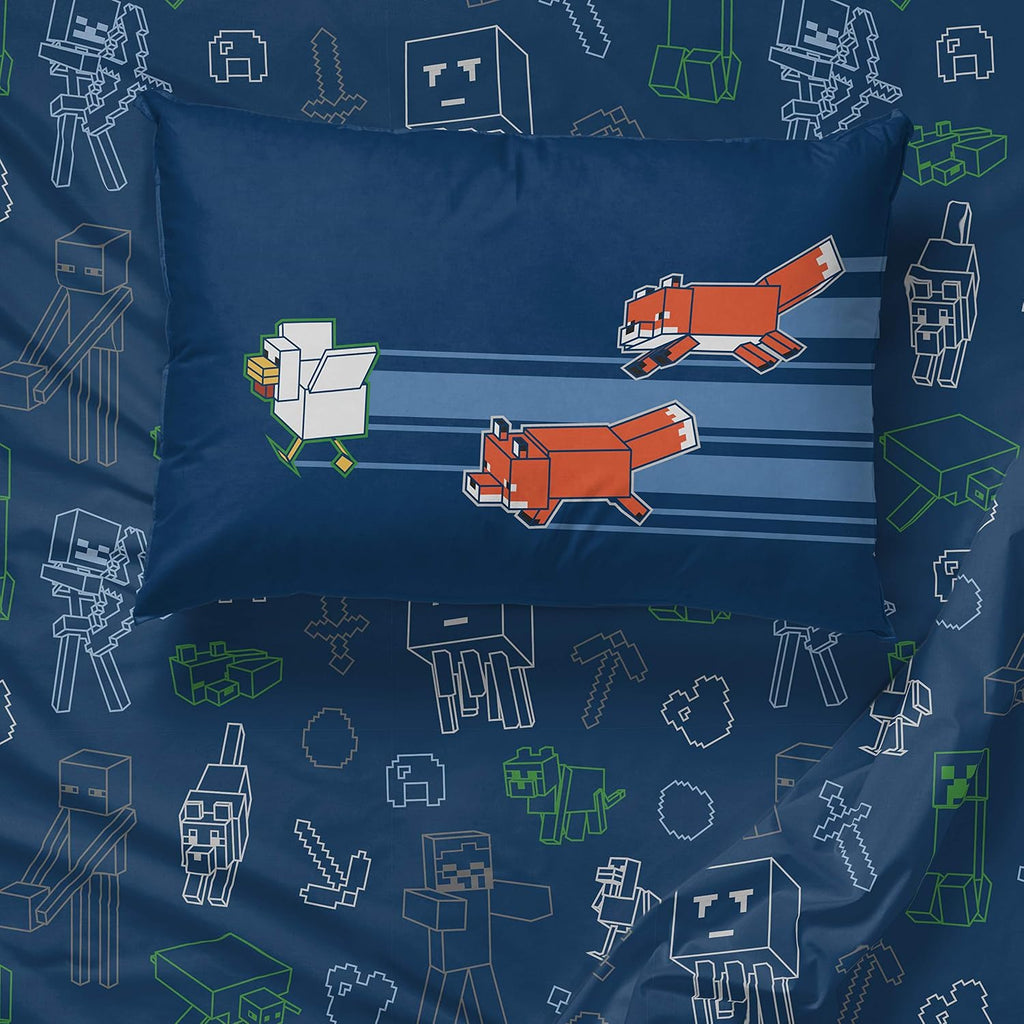 Jay Franco Minecraft 5 Piece Twin Bedding Set - Includes Reversible Comforter, Sheets and Pillowcases - Features Creeper, Ghost, Zombie and Enderman