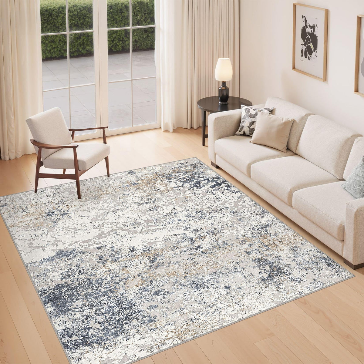 DMOYEST Area Rug Living Room Rugs 5x7 Washable Abstract Beige Blue Carpet