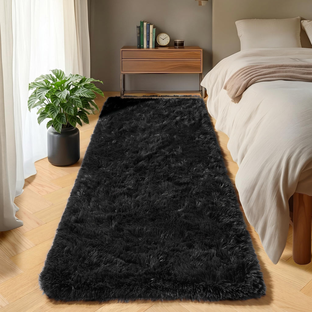 Area Rugs for Bedroom Living Room, 4x6 Fluffy Grey and Black Geometric Rug