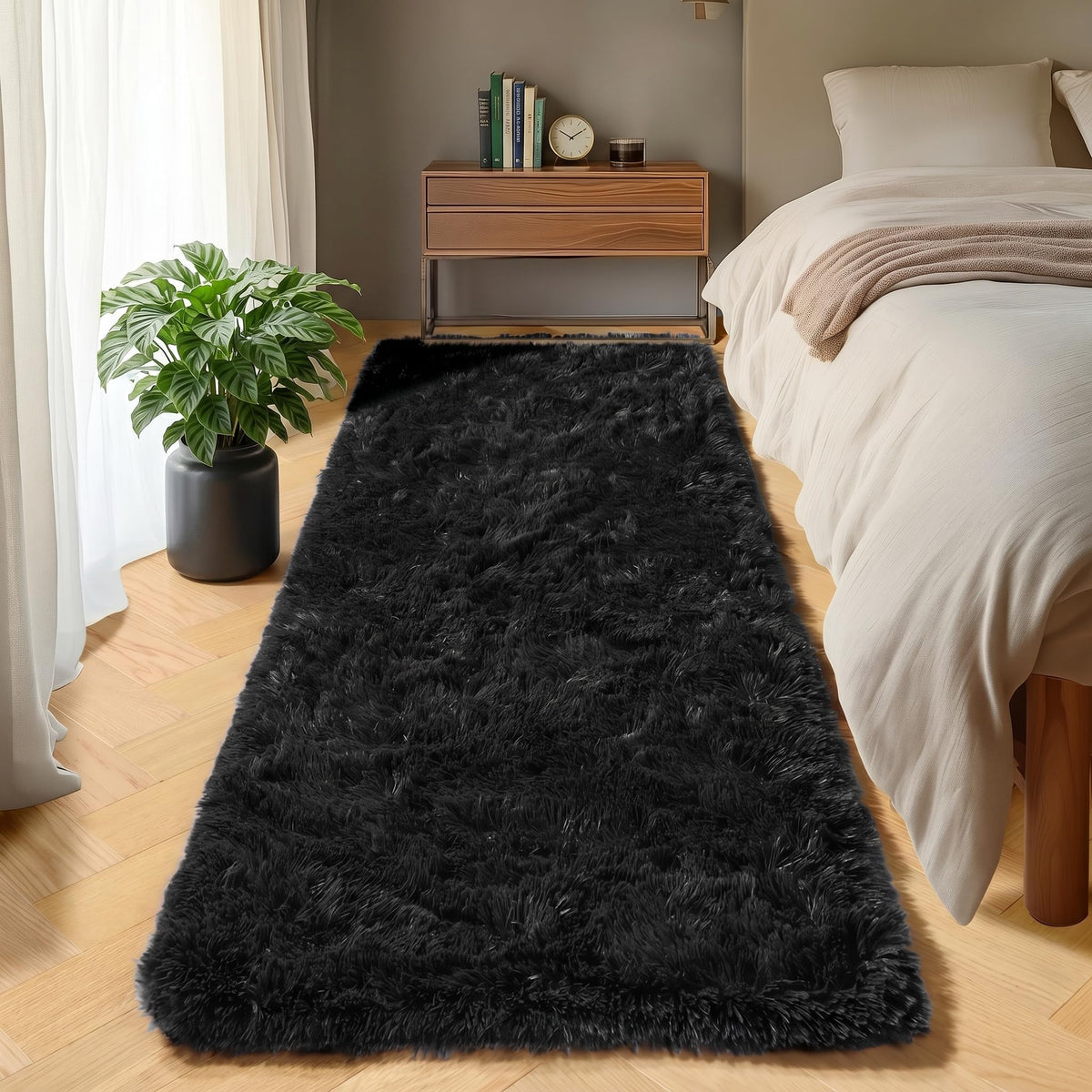 Area Rugs for Bedroom Living Room, 4x6 Fluffy Grey and Black Geometric Rug