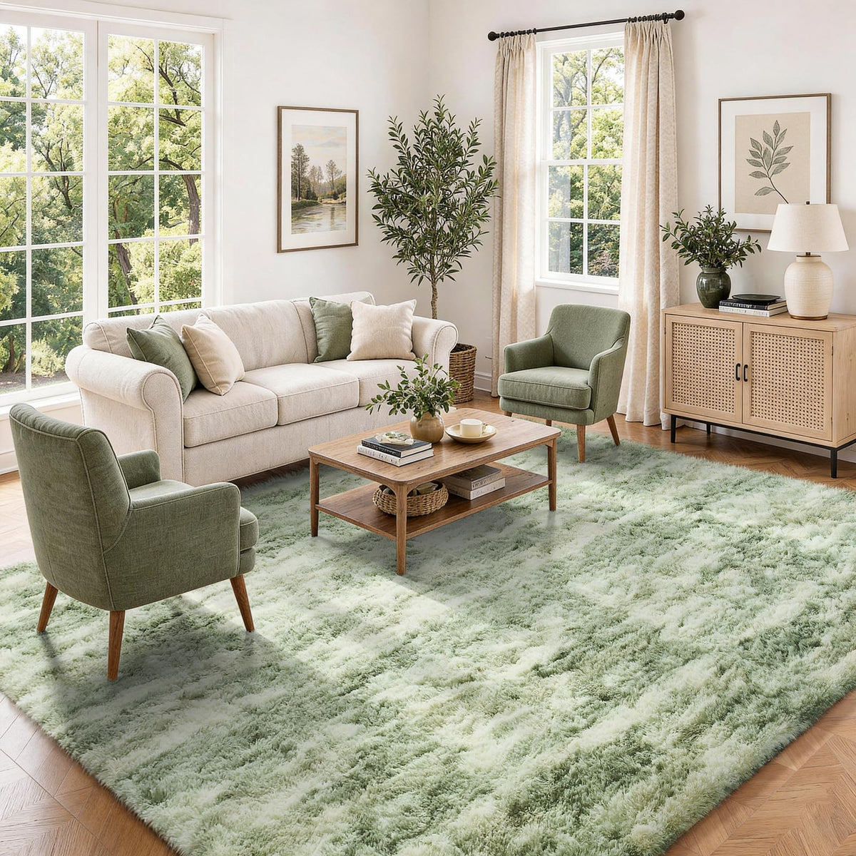Ophanie Round Rugs 5Ft Ivory Circle Area Rug,Baby Nursery Living Room Bedroom Decor Circular Carpet 5 Foot,Fluffy Fuzzy Shag Plush Cream for Kids Boys Girls Teen with Over 99 pcs Pile fibers