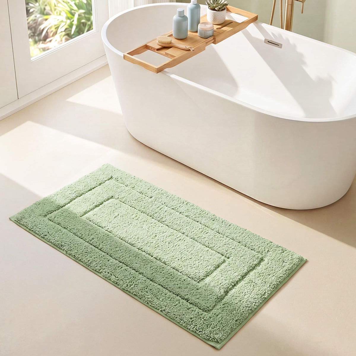 GRANNY SAYS Gray Bathroom Rug 16" x 24", Non-Slip Microfiber Bath Mat