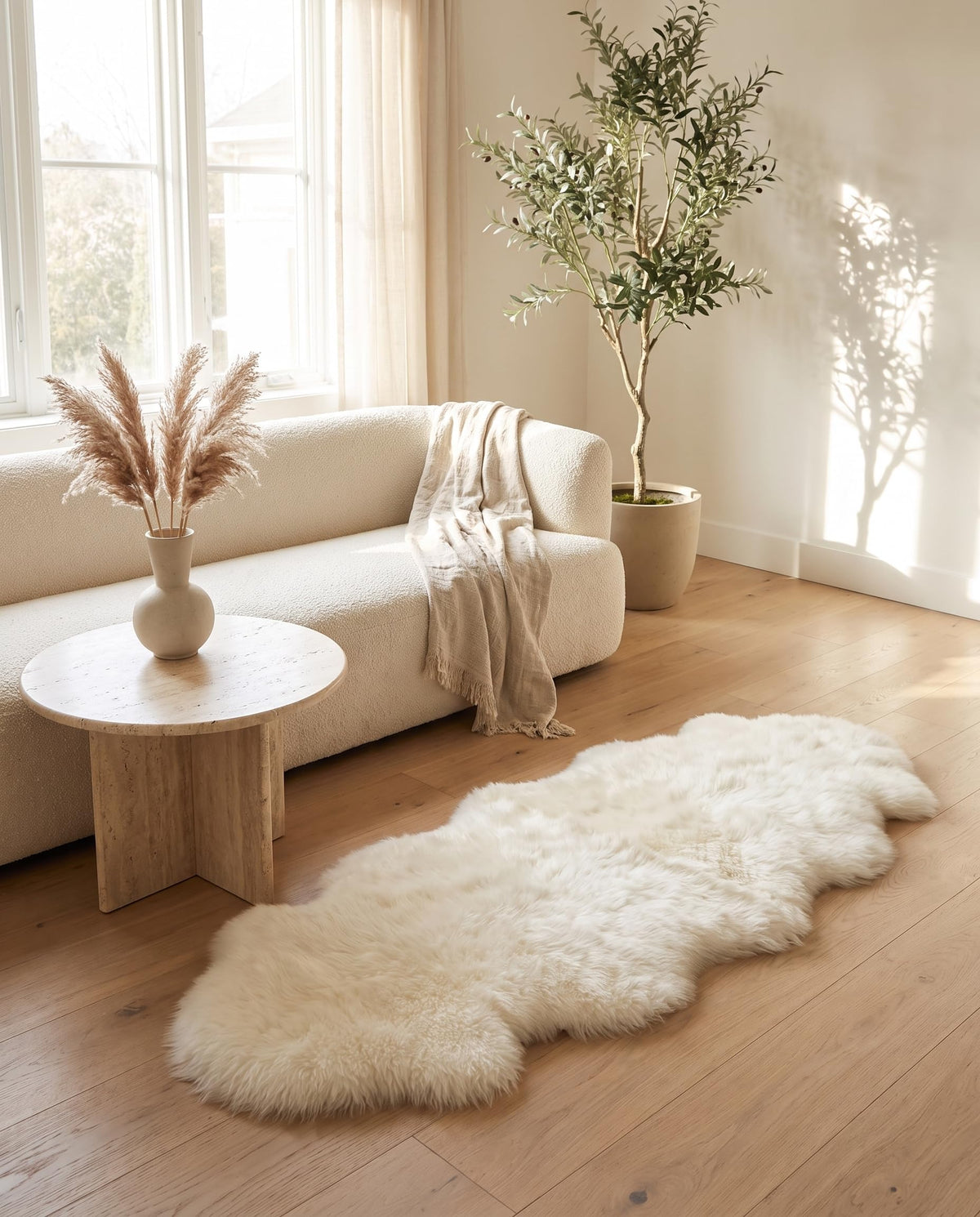 Genuine Sheepskin Rug & Chair Cover Ivory 2X3 Real Fur Throw for Bedroom