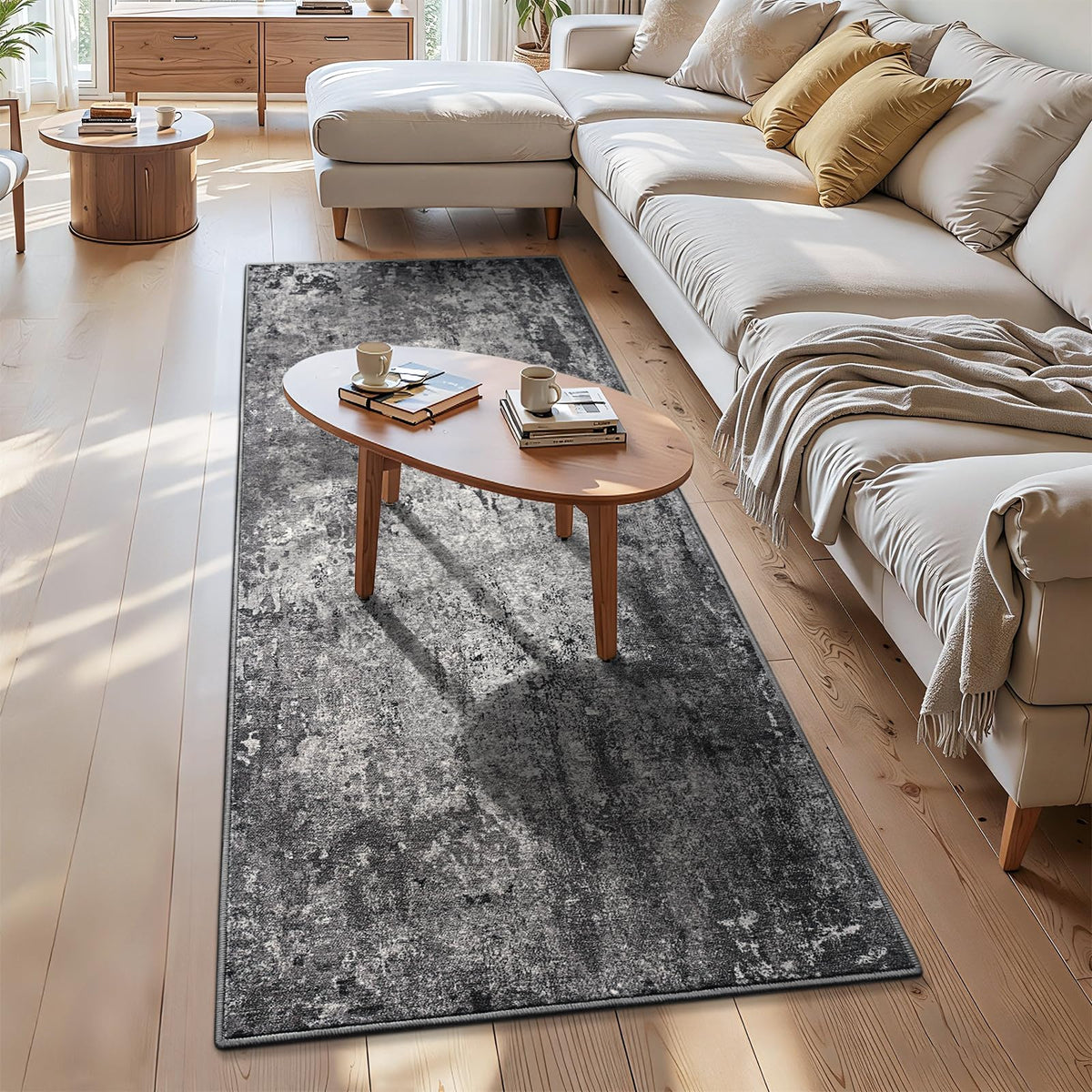 Living Room Rug 5x7 Gray Area Rug Machine Washable Boho Rug Non Slip Abstract Vintage Indoor Large Rugs for Bedroom, Classroom, College Dorm, Farmhouse, Dining Room, Kids Playroom