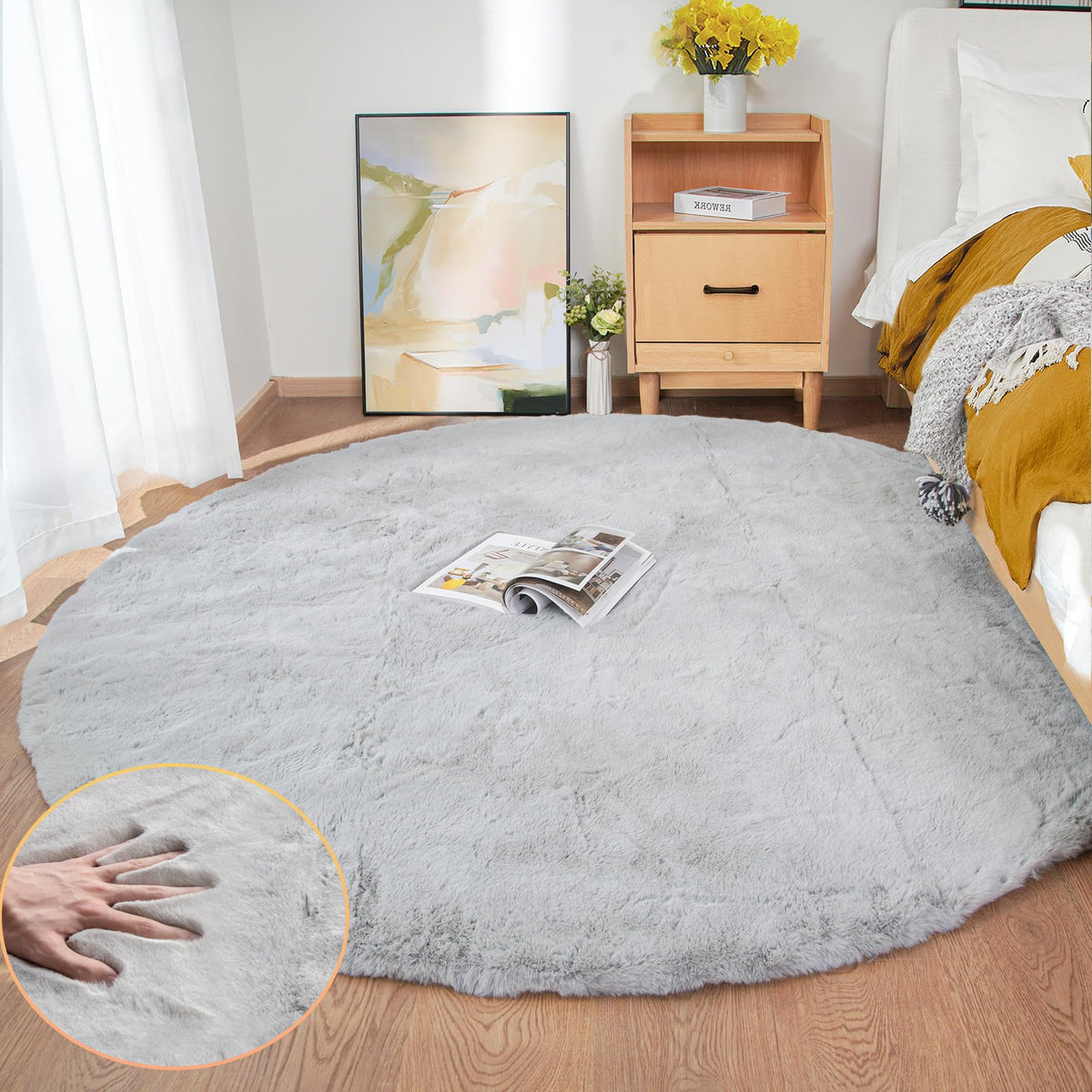 ORINOVA Beige Faux Sheepskin Rabbit Fur Shaggy Rugs for Bedroom Small Shag Washable Fluffy Fur Rug for Living Room Rug 2x3 Nursery Rectange Rugs
