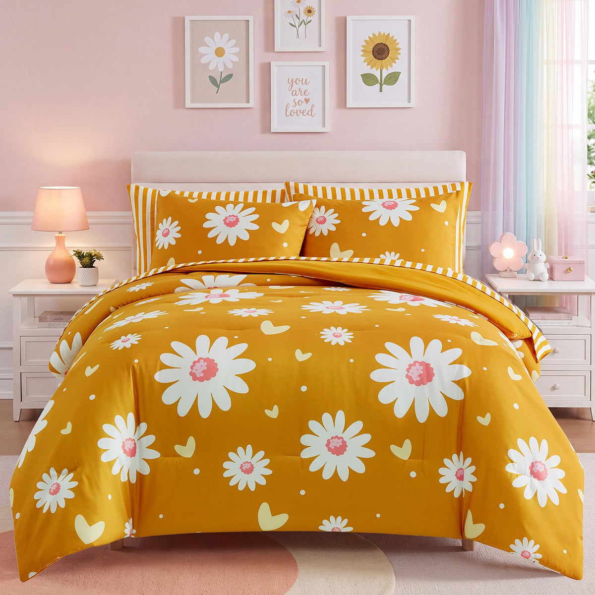 Twin Comforter Set with Sheets for Girls-5 Pieces Twin Bedding Sets