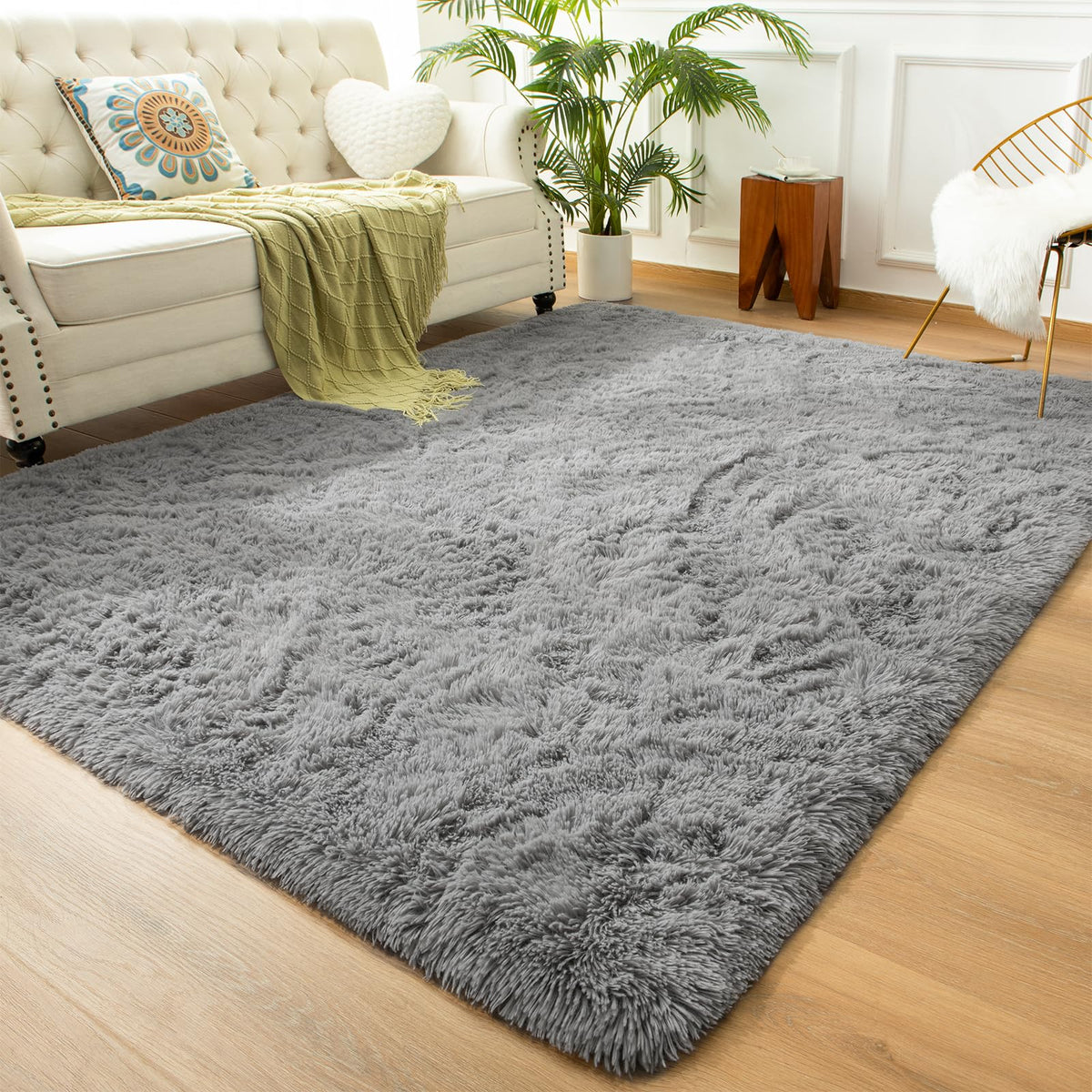 Andecor Soft Fluffy Bedroom Rugs, 4 x 6 Feet Indoor Shaggy Plush Area Rug for Boys Girls Kids Baby College Dorm Living Room Home Decor Floor Carpet, Grey