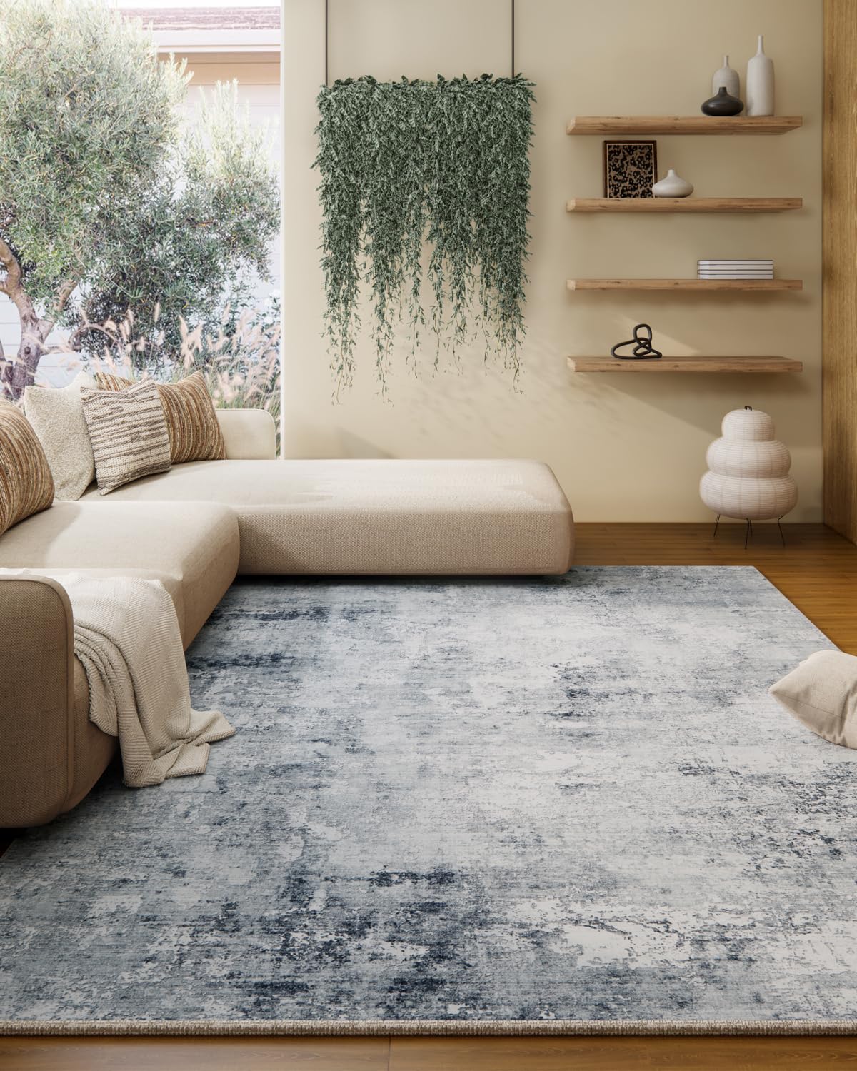 5x7 Area Rug for Living Room: Washable Bedroom Rug Non Slip Low Pile Carpet