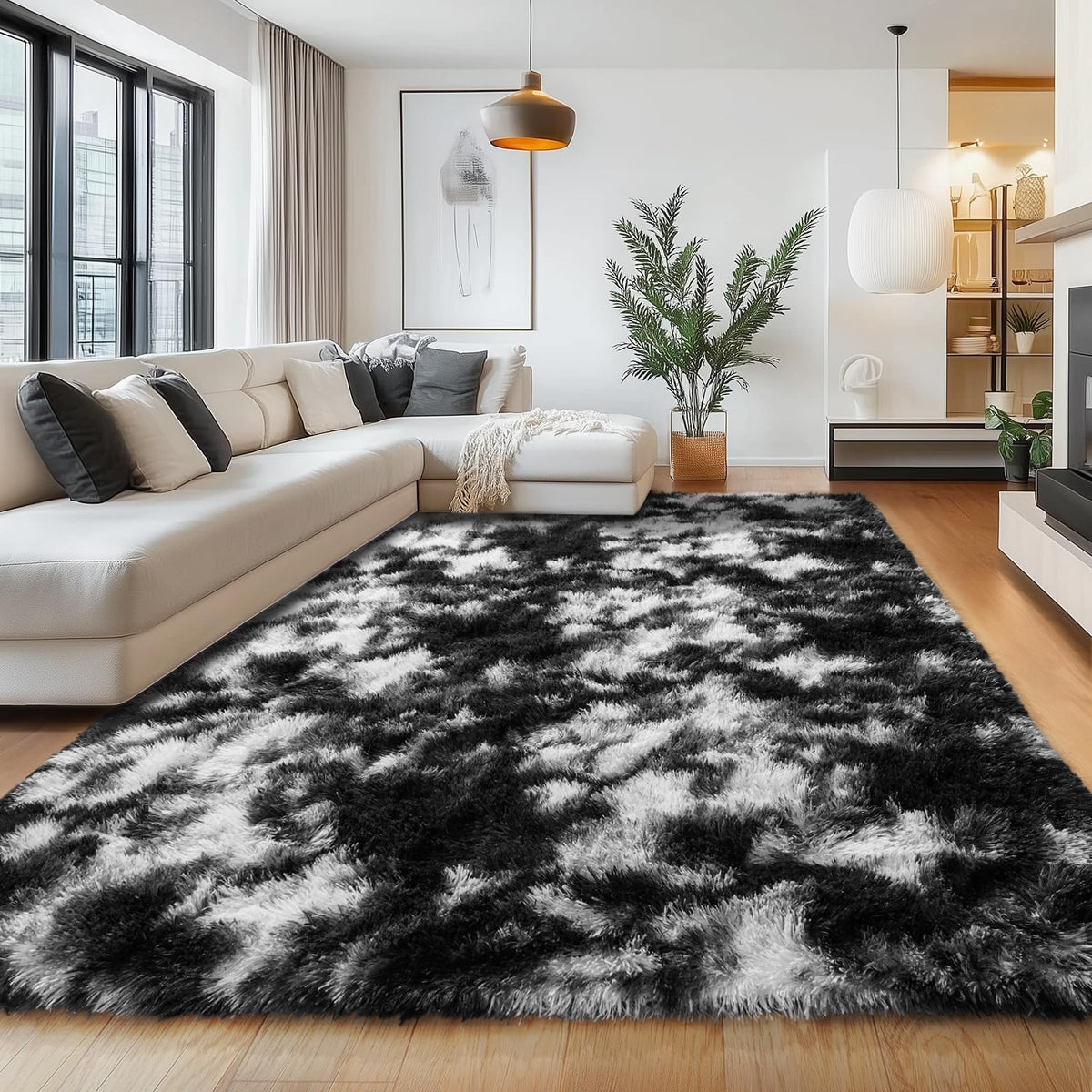 Large Cream White Rugs 5x7, Fluffy Shag Living Room Area Rugs