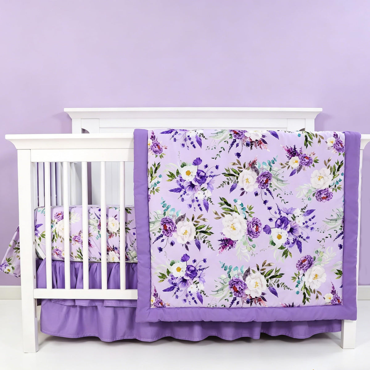 CARULLI Crib Bedding Set for Girls, 4-Piece Pink Rainbow Baby Crib Bedding Set, Soft & Cozy Crib Sets Includes Comforter, Fitted Crib Sheet, Crib Skirt, and Diaper Stacker