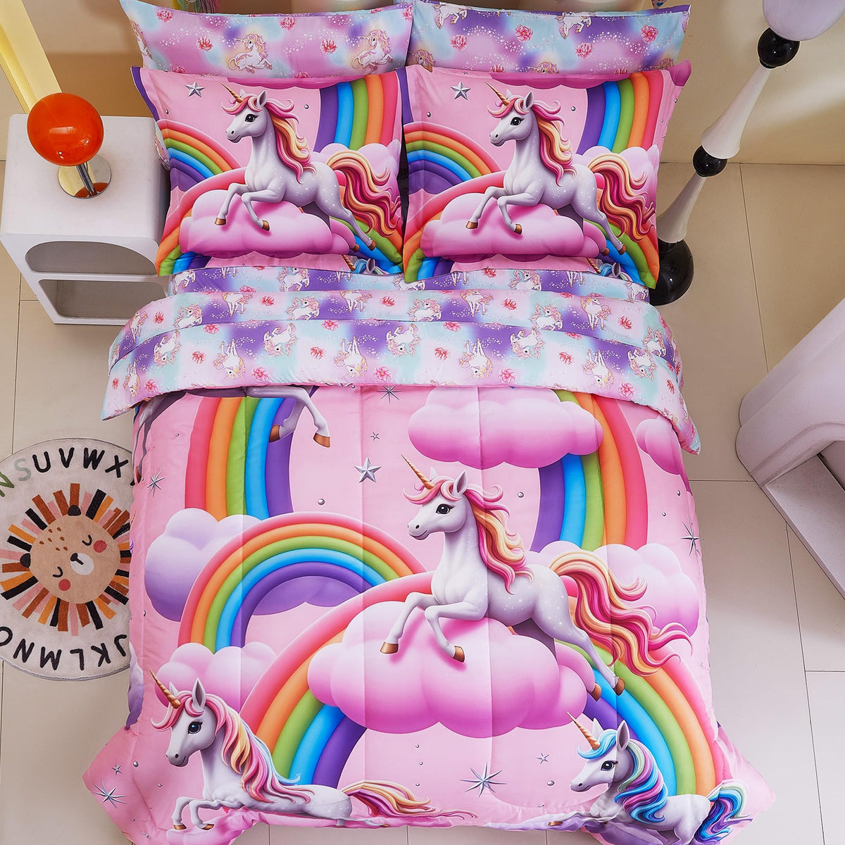 Viviland Kids Twin Bedding Sets, Boys Comforter, White Car