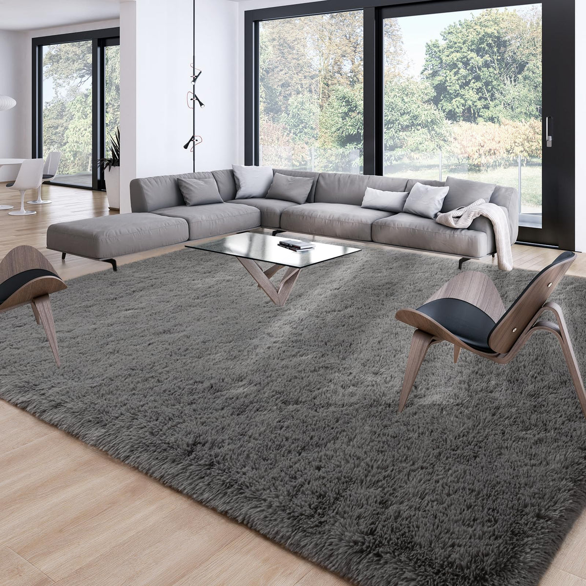 Merelax Soft Area Rug for Livingroom Bedroom, Machine Washable 4x6 Black Rugs Fluffy Shaggy Bedside Rug, Non Slip Indoor Carpet for Nursery Kids Room Home Decor Aesthetic