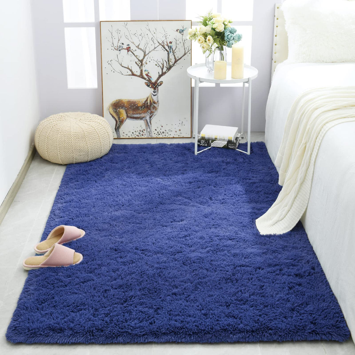 Merelax Soft Area Rug for Livingroom Bedroom, Machine Washable 4x6 Black Rugs Fluffy Shaggy Bedside Rug, Non Slip Indoor Carpet for Nursery Kids Room Home Decor Aesthetic