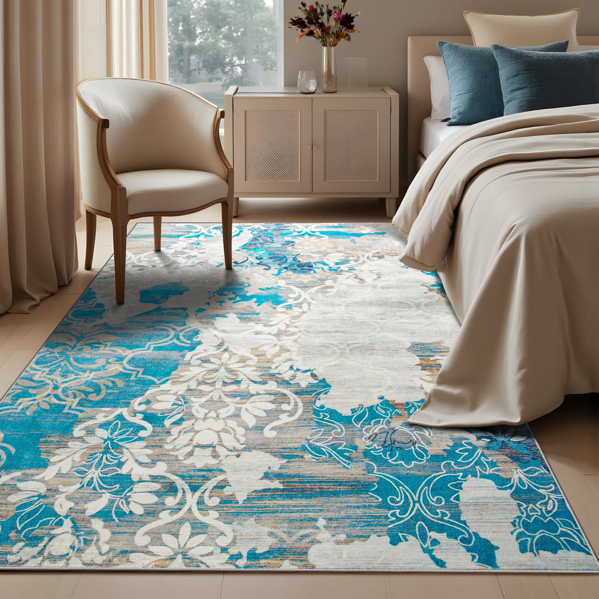 CRYPTOLITE Abstract Area Rug Washable Rug with Non-Slip Backing Low Pile Area Rugs for Living Room,Bedroom,Dining Room,4x6, Gold&Grey