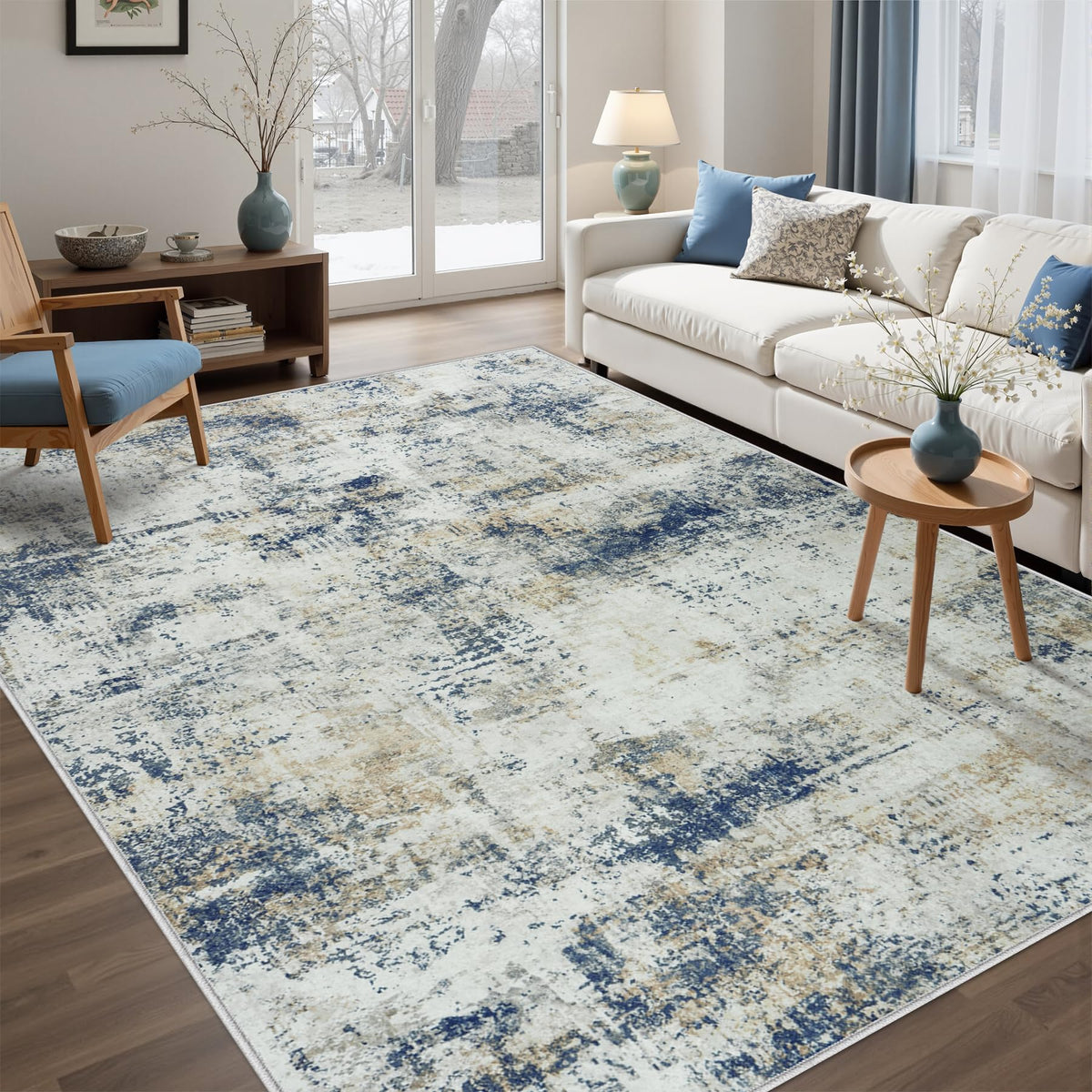 Tosuoka 5x7 Area Rugs for Living Room Abstract Washable Black Rug