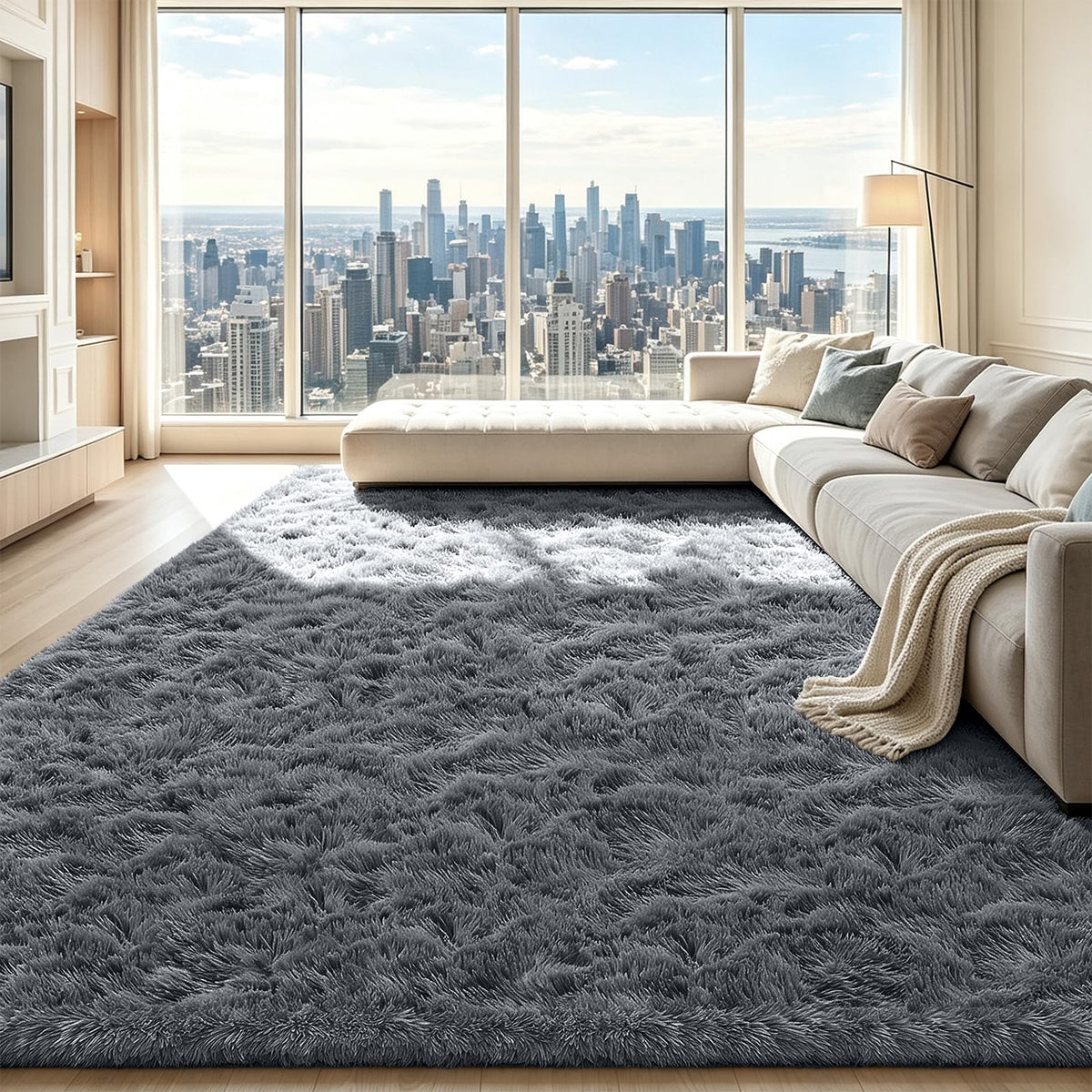 4x6 Beige Rug for Bedroom, Fluffy Shag Area Rug Small Rug Bedroom Carpet