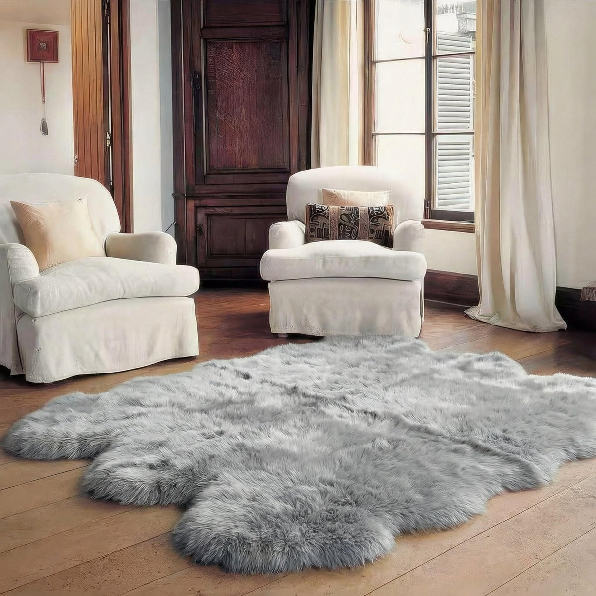 Genuine Sheepskin Rug & Chair Cover Ivory 2X3 Real Fur Throw for Bedroom
