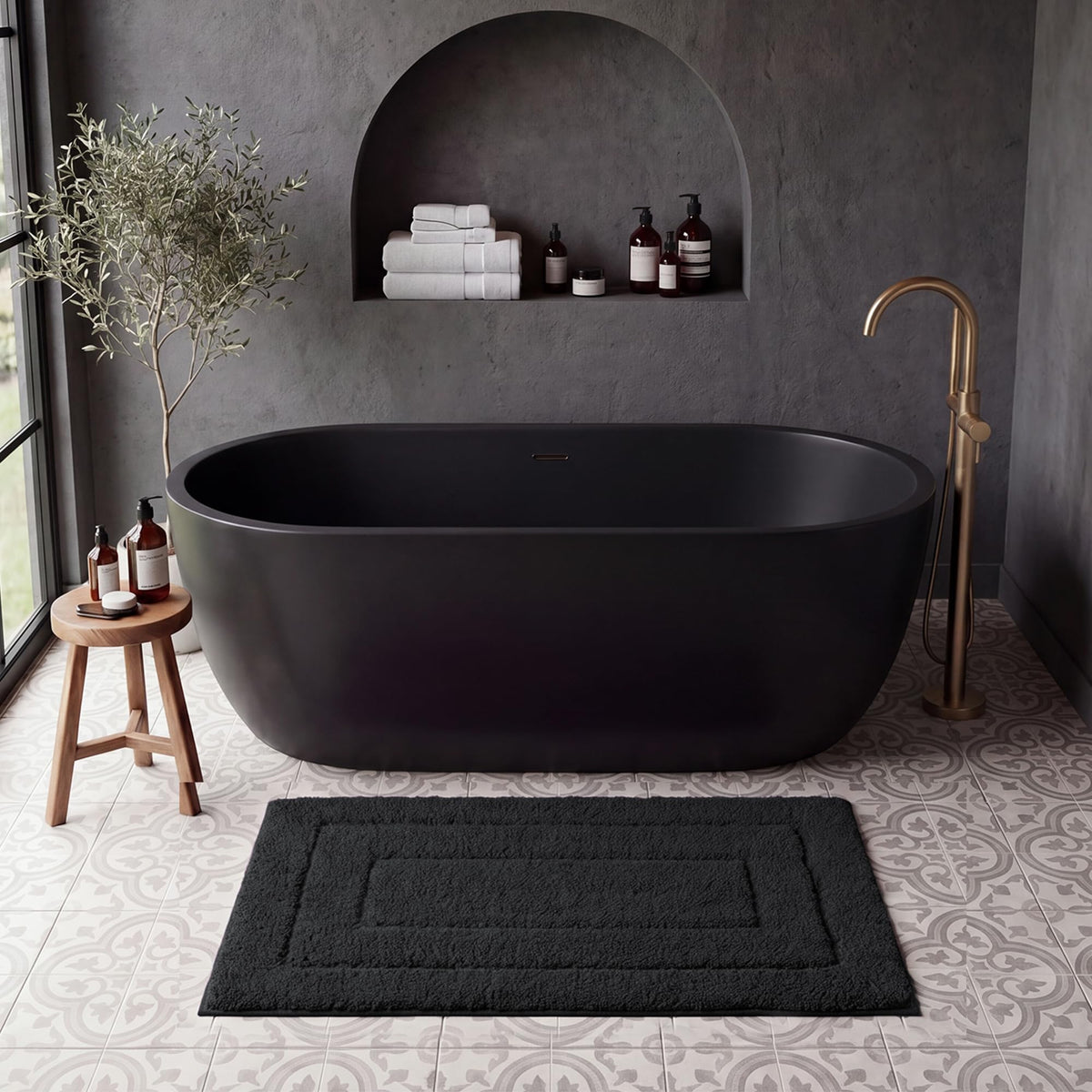 GRANNY SAYS Gray Bathroom Rug 16" x 24", Non-Slip Microfiber Bath Mat