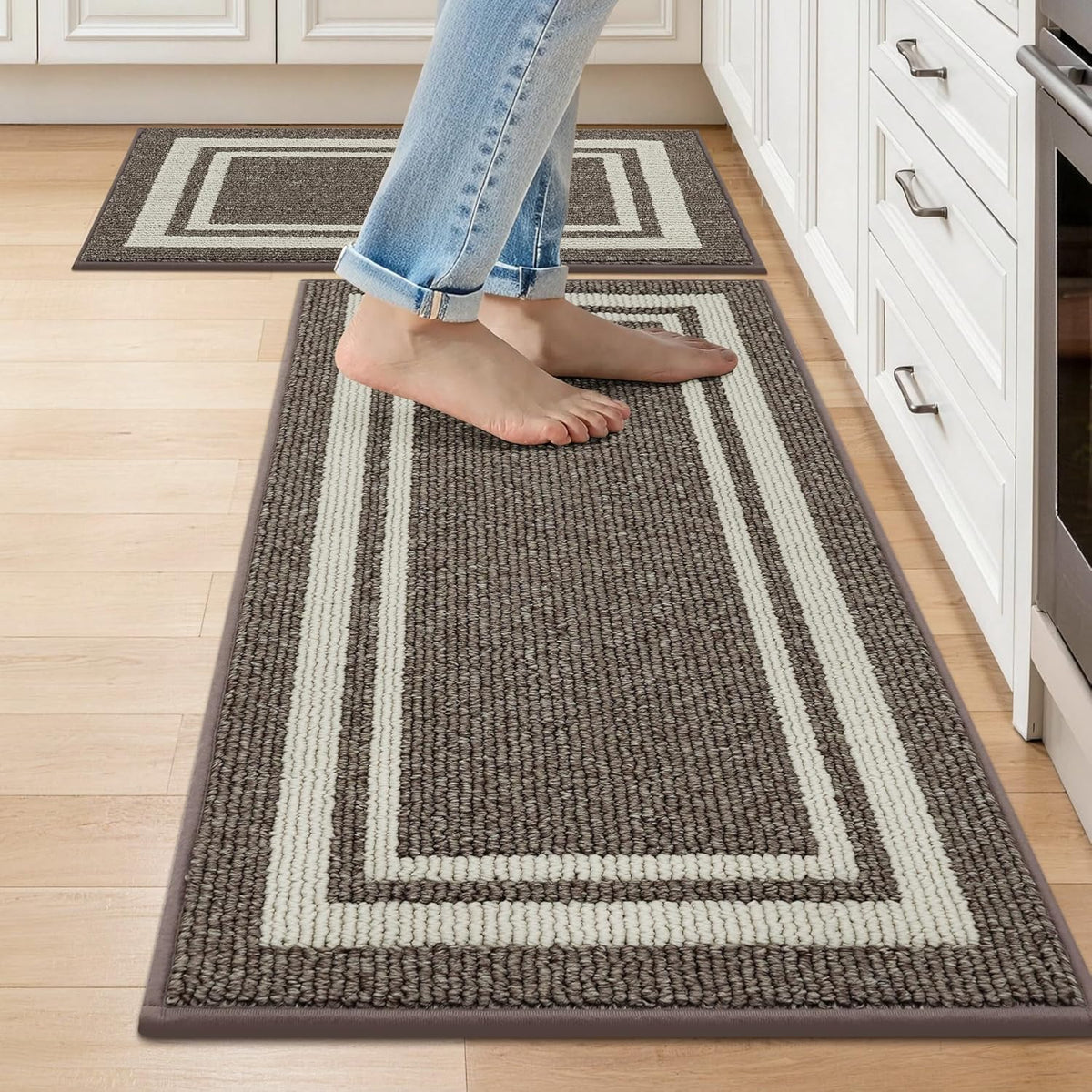 COSY HOMEER 48x20Inch/30X20Inch Kitchen Rug Mats,Grey