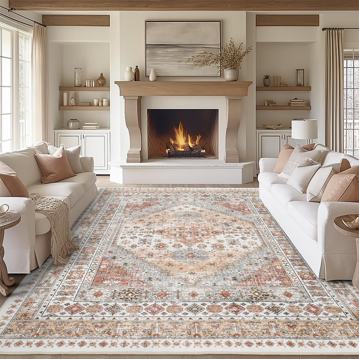 zesthome 5x7 Area Rugs for Living Room,Large Washable Rug,Orange