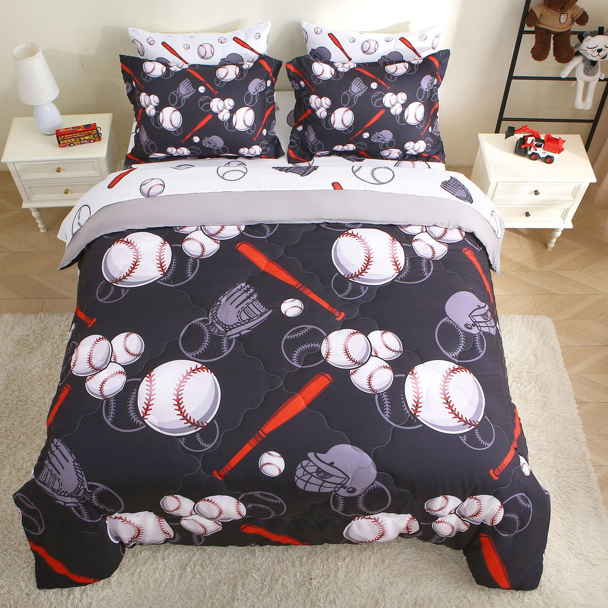 7 Piece Girls Cats Bedding Comforter Set Twin Size for Kids Bed in A Bag Pink Cute Cartoon Pet Cat Bedding Set for Boys Teens (1 Comforter, 1 Flat Sheet, 1 Fitted Sheet, 4 Pillow Sham) Gray