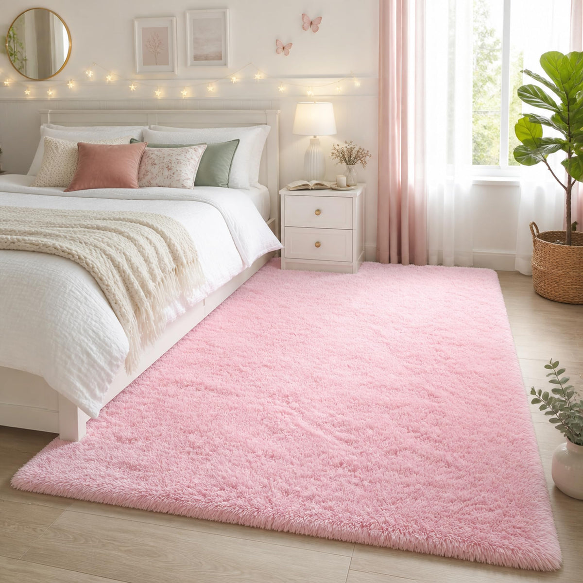 Ophanie Round Rugs 5Ft Ivory Circle Area Rug,Baby Nursery Living Room Bedroom Decor Circular Carpet 5 Foot,Fluffy Fuzzy Shag Plush Cream for Kids Boys Girls Teen with Over 99 pcs Pile fibers