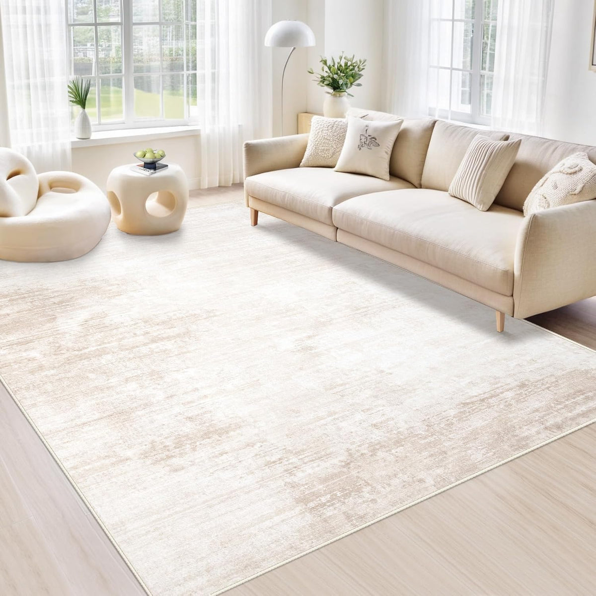 Area Rugs 5x7 Living Room: Washable Rug Modern Abstract Large Rug Soft Non Slip Neutral Rugs Stain Resistant Indoor Carpet for Bedroom Kitchen Dining Room Table Nursery Home Office Rugs(Beige,5'x7')
