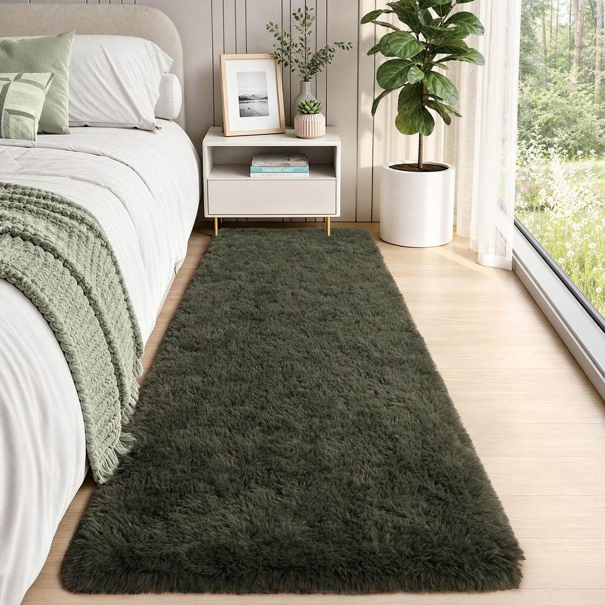 Large Cream White Rugs 5x7, Fluffy Shag Living Room Area Rugs