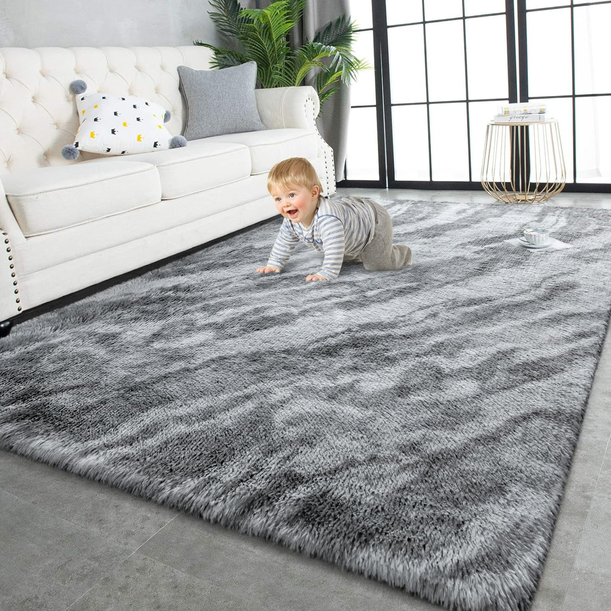TWINNIS Super Soft Shaggy Rugs Fluffy Carpets, 4x5.9 Feet, Indoor Modern Plush Area Rugs for Living Room Bedroom Kids Room Nursery Home Decor, Upgrade Anti-Skid Rectangular Fuzzy Rug, Grey