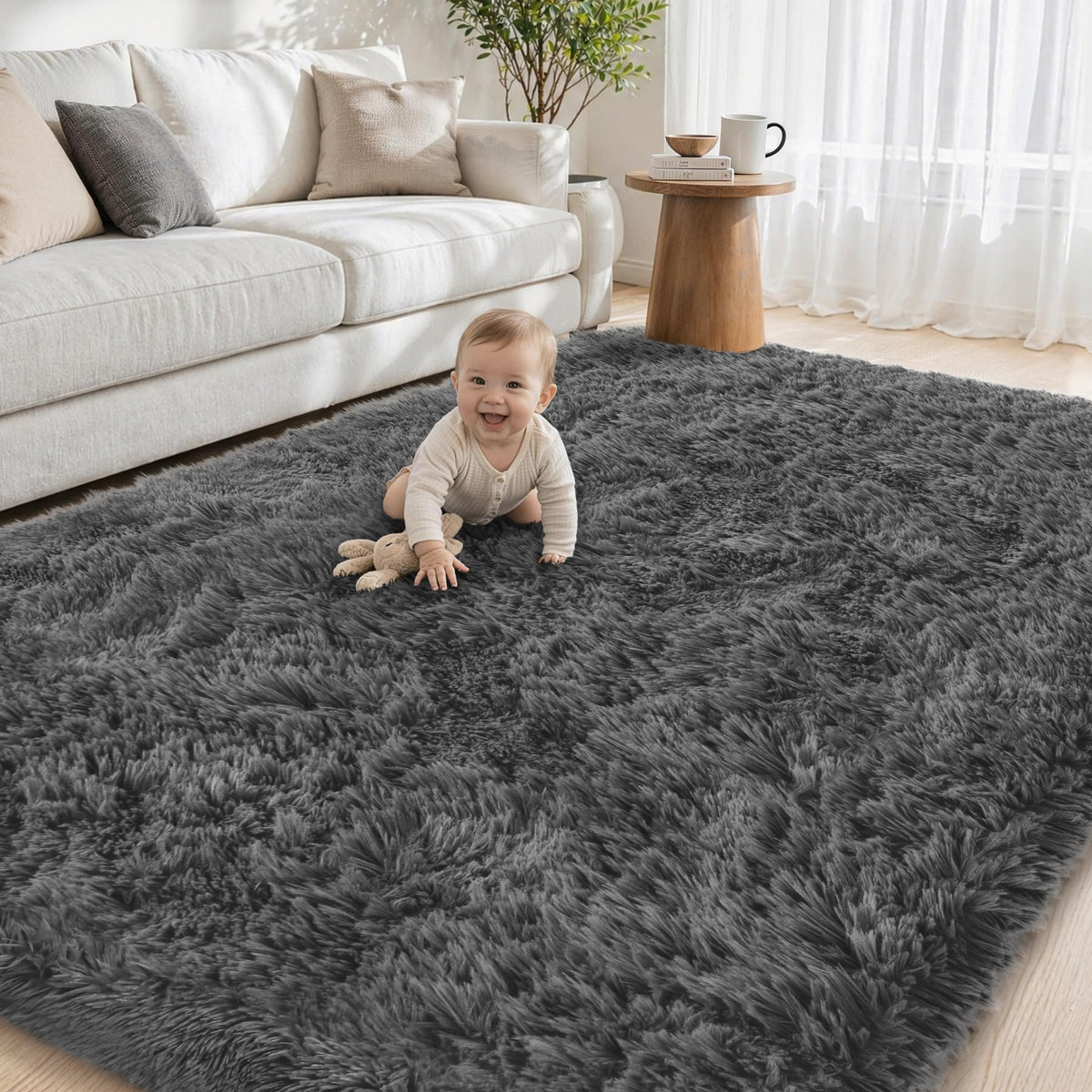 Tosuoka 4x6 Area Rugs for Bedroom, Soft Fluffy Shag Thick Black Rug