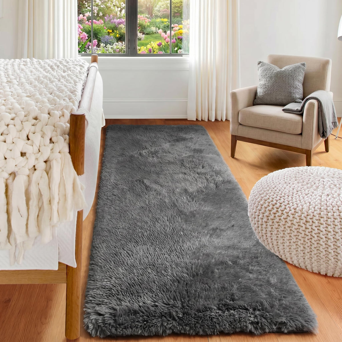 Area Rugs for Bedroom Living Room, 4x6 Fluffy Grey and Black Geometric Rug