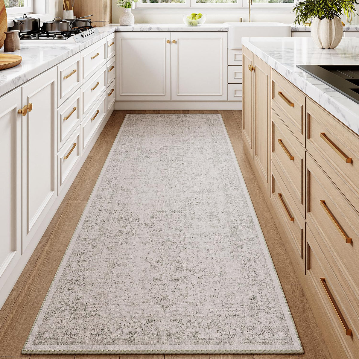 PureCozy Beige Area Rug 5x7 Vintage Farmhouse Floral