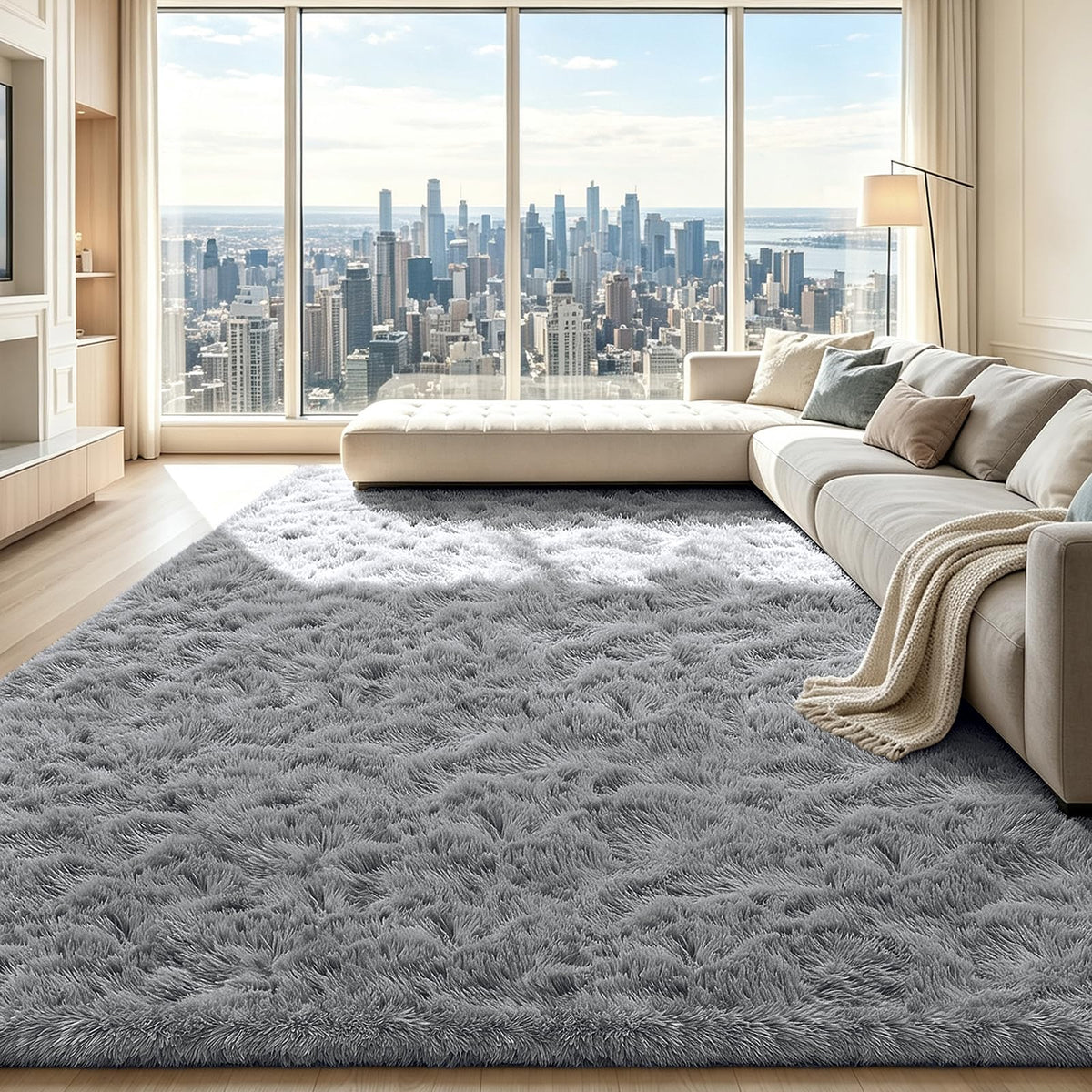 4x6 Beige Rug for Bedroom, Fluffy Shag Area Rug Small Rug Bedroom Carpet