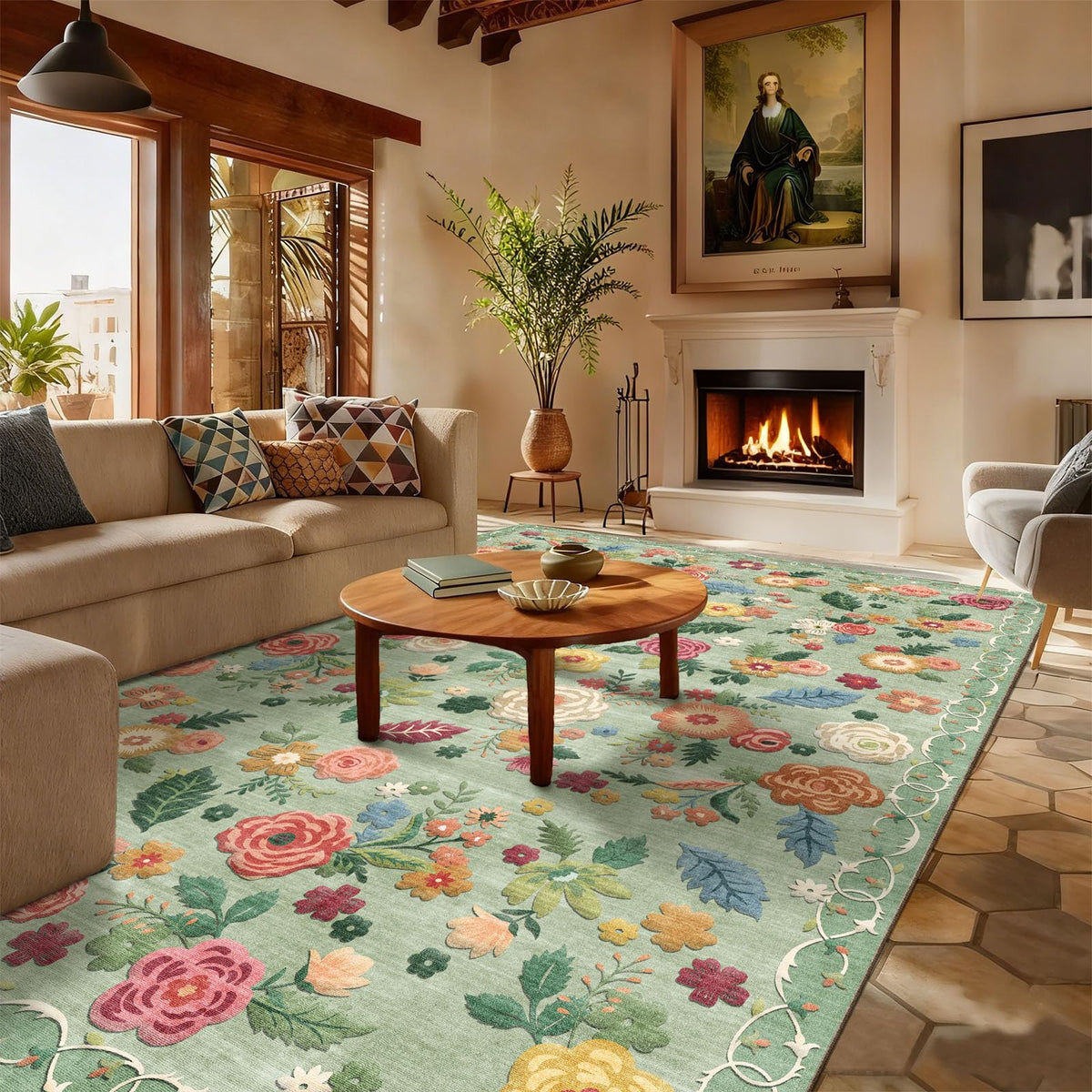 5x7 Area Rug for Living Room: Washable Bedroom Rug Non Slip Low Pile Carpet