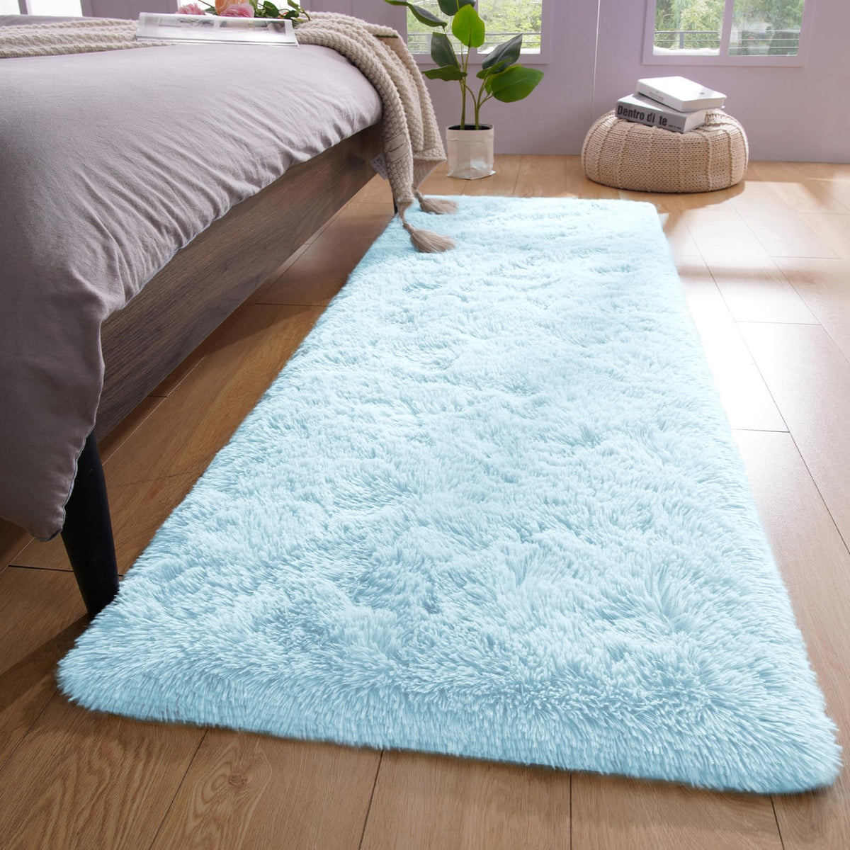 YJ.GWL Shag Runner Rug Non Slip for Bedroom Living Room Soft Small Rugs for Dorm, 2x6 Feet Grey Plush Carpet Runner for Nursery Dorm, Fuzzy Bedside Rug for Kids Boys Girls Room Home Decor