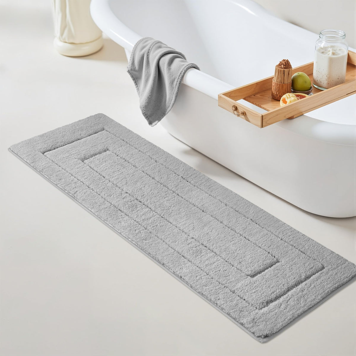 GRANNY SAYS Gray Bathroom Rug 16" x 24", Non-Slip Microfiber Bath Mat