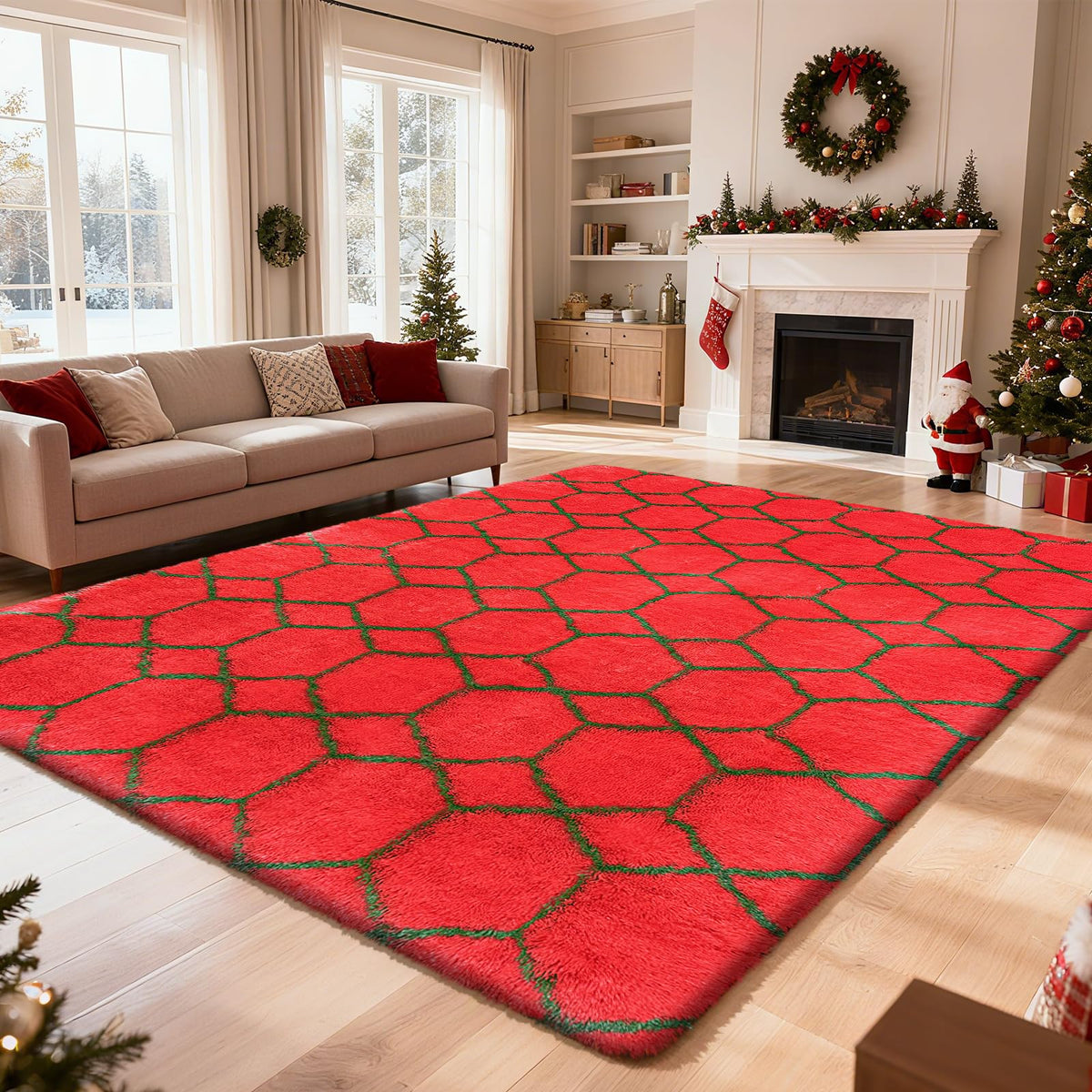 5x8 Shag Area Rug for Bedroom,Grey and Black Fluffy Rugs for Living Room