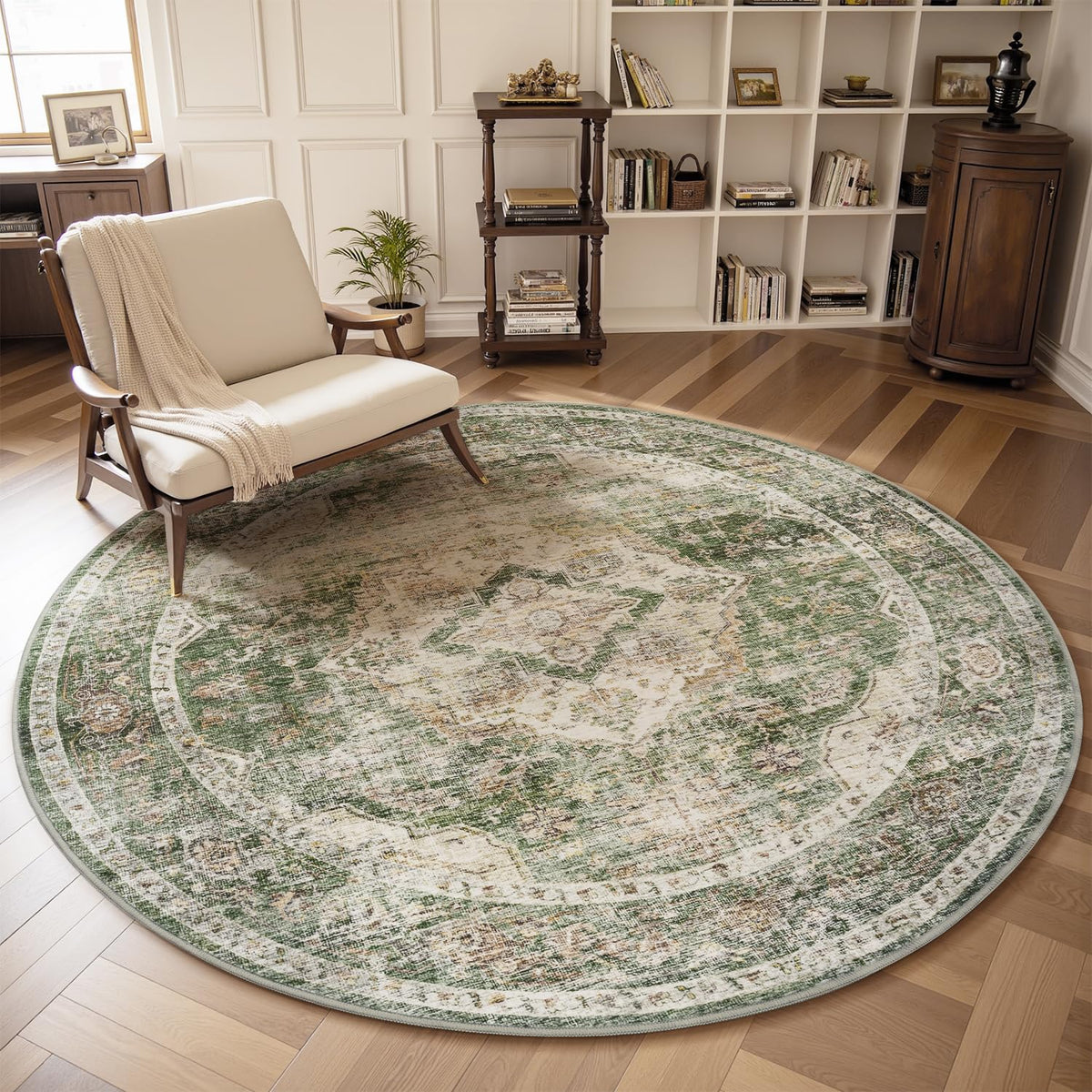 AMOAMI-Area Rug 5X7 Rugs for Living Room-Vintage Soft Beige Rugs for Bedroom-Non Slip Carpet-Machine Washable Rug for Dining Room Living Room Bedroom Office Under Table-Beige