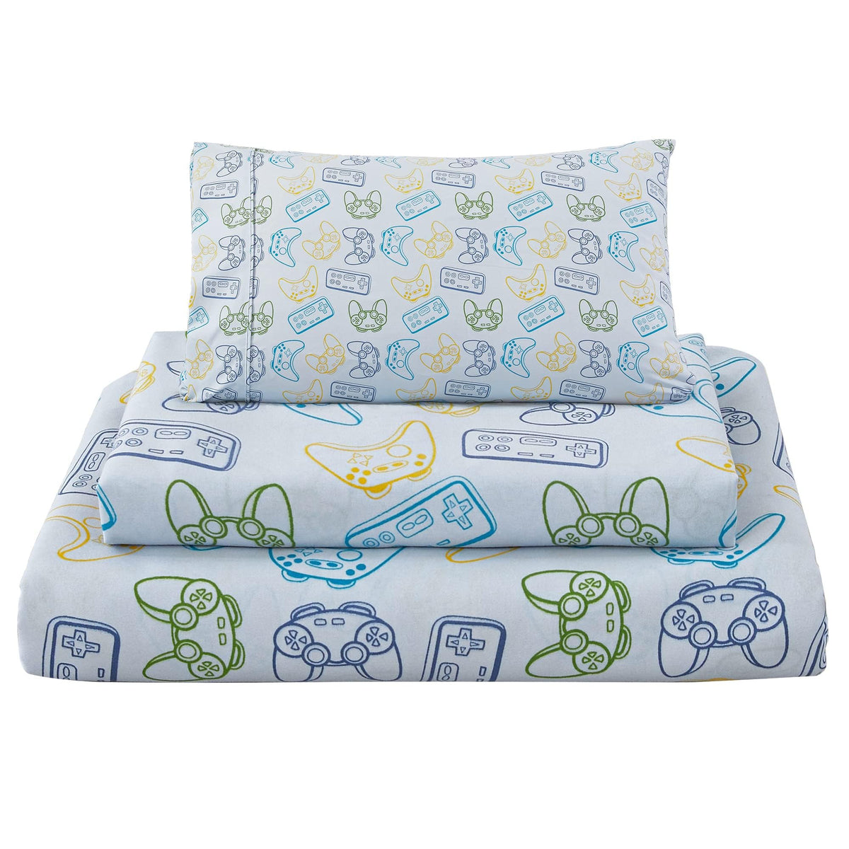 Viviland 3 Pieces Boys Blue Truck Twin Sheet Set - Soft Microfiber Fitted Flat Sheets & Pillowcase - Construction Truck Bedding Sets - for Kids & Toddlers
